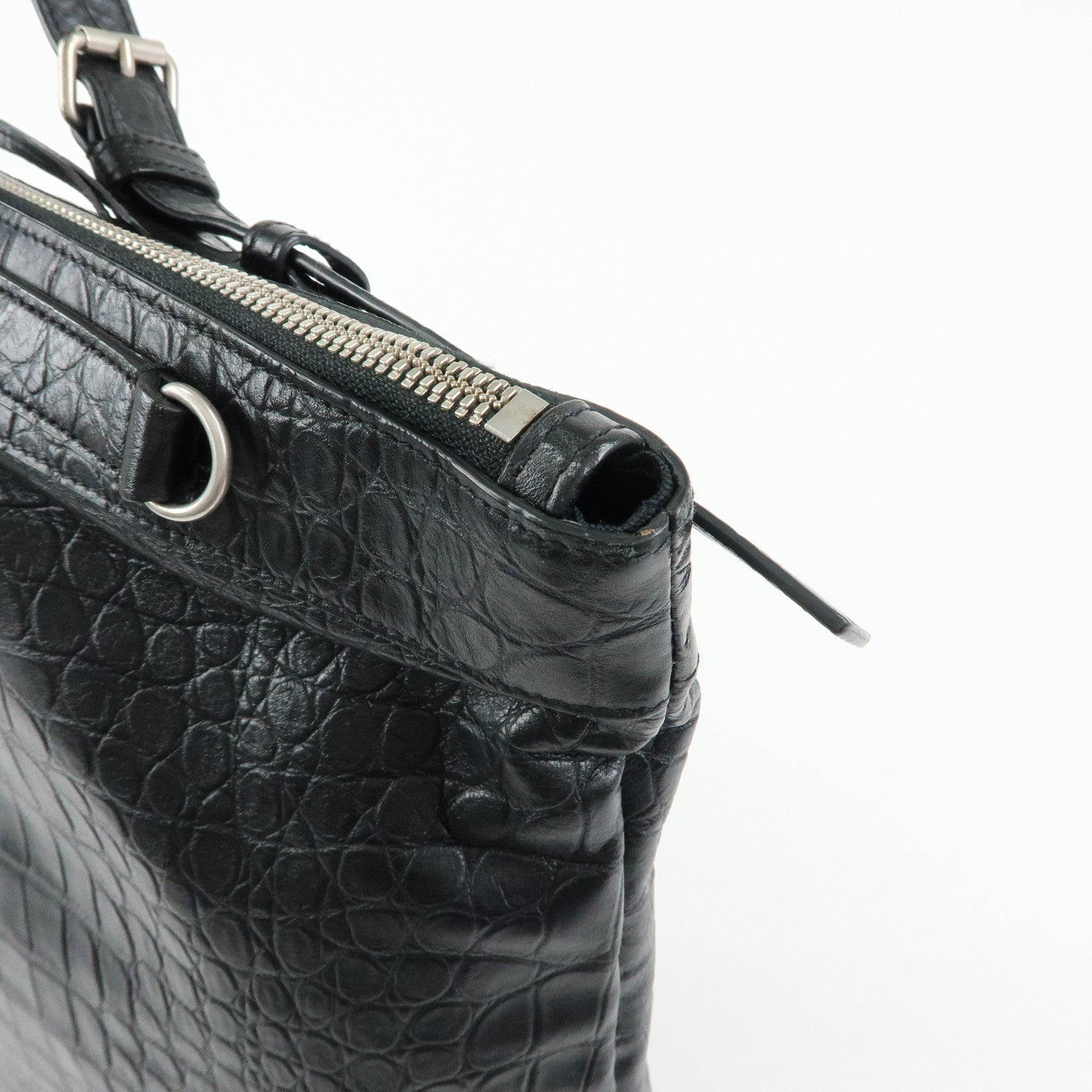 SAINT LAURENT PARIS Embossed Leather 2Way Shoulder Bag Black 504873