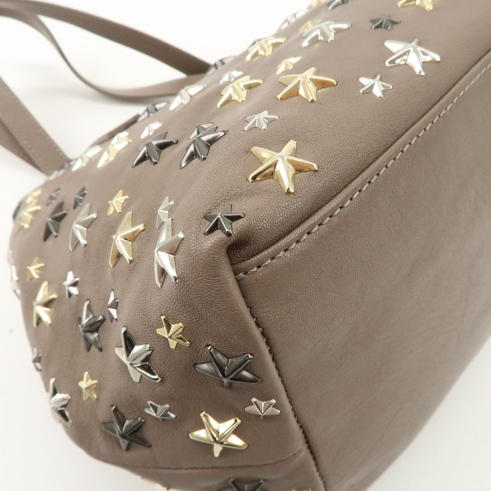 JIMMY CHOO Leather Star Studs Hand Bag Greige Used