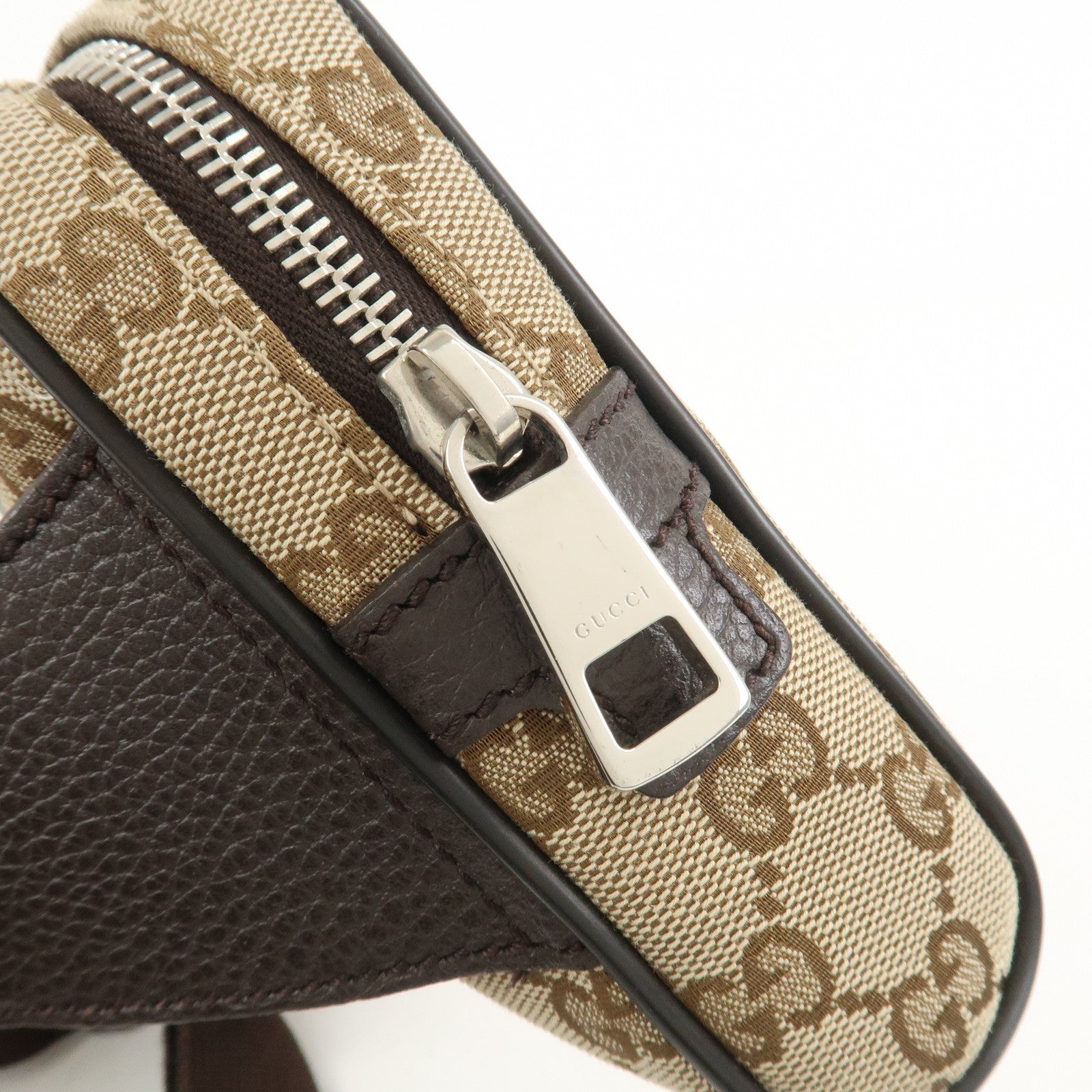 GUCCI GG Canvas Leather Waist Bag Crossbody Bag Beige Brown 449174
