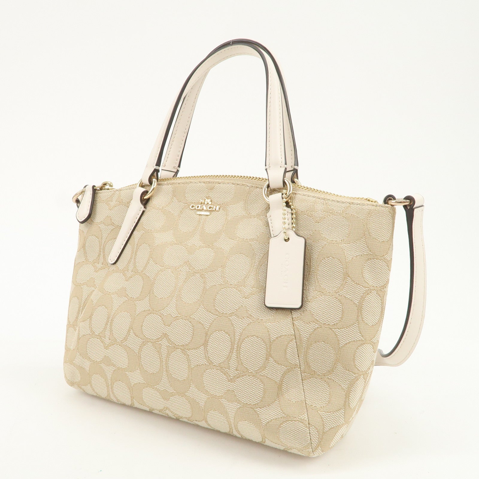 COACH Signature Canvas Leather 2Way Shoulder Bag Hand Bag Beige