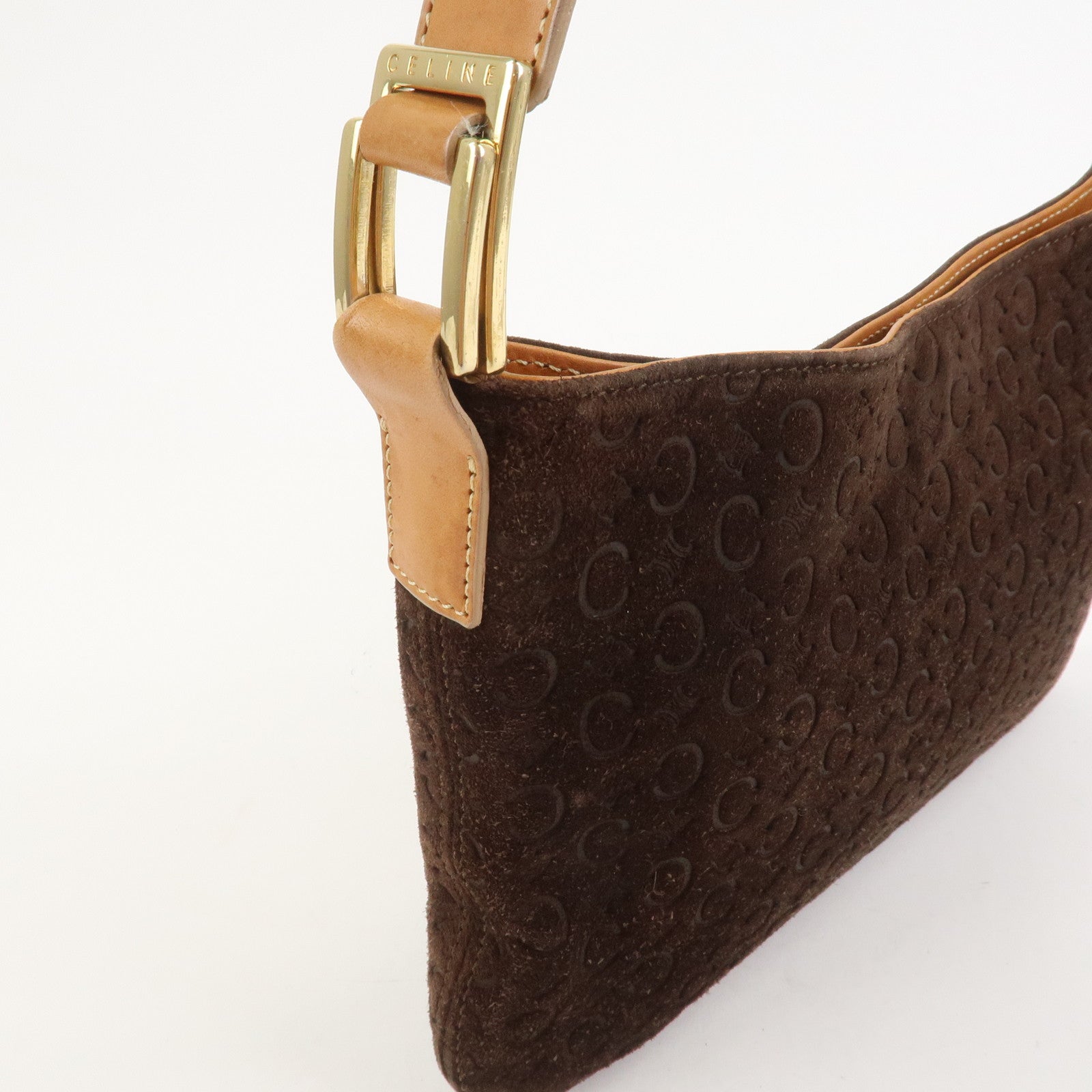 CELINE C Macadam Suede Leather Shoulder Bag Brown