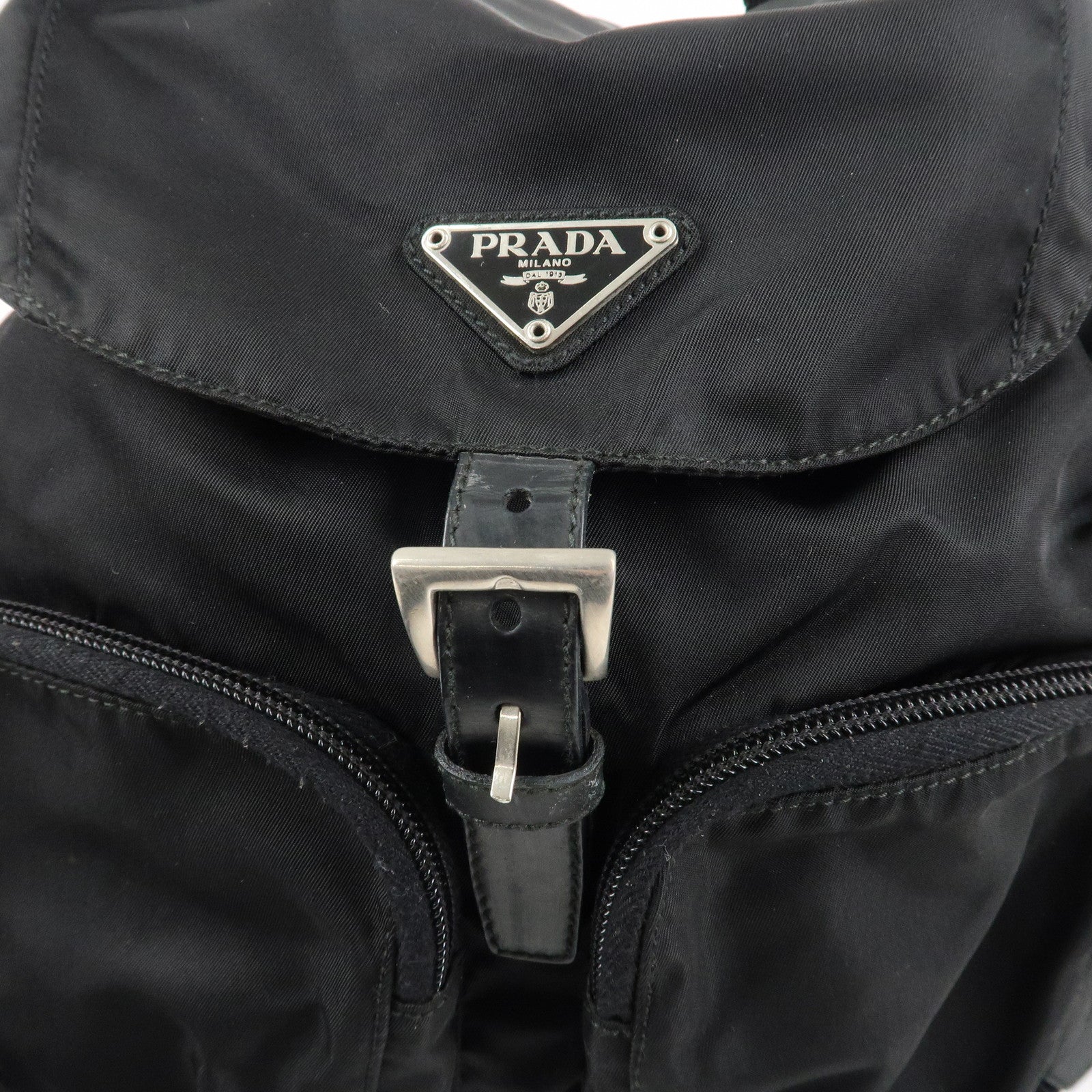 PRADA Triangle Logo Nylon Leather Backpack Ruck Sack Black 1BZ005 Used