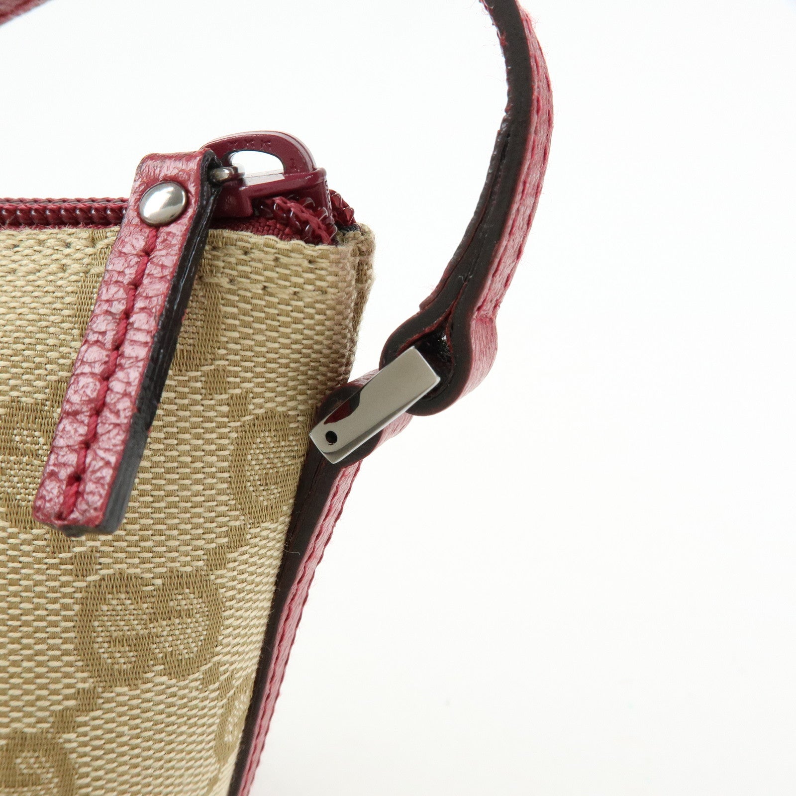 GUCCI Boat Bag GG Canvas Leather Hand Bag Beige Red 07198