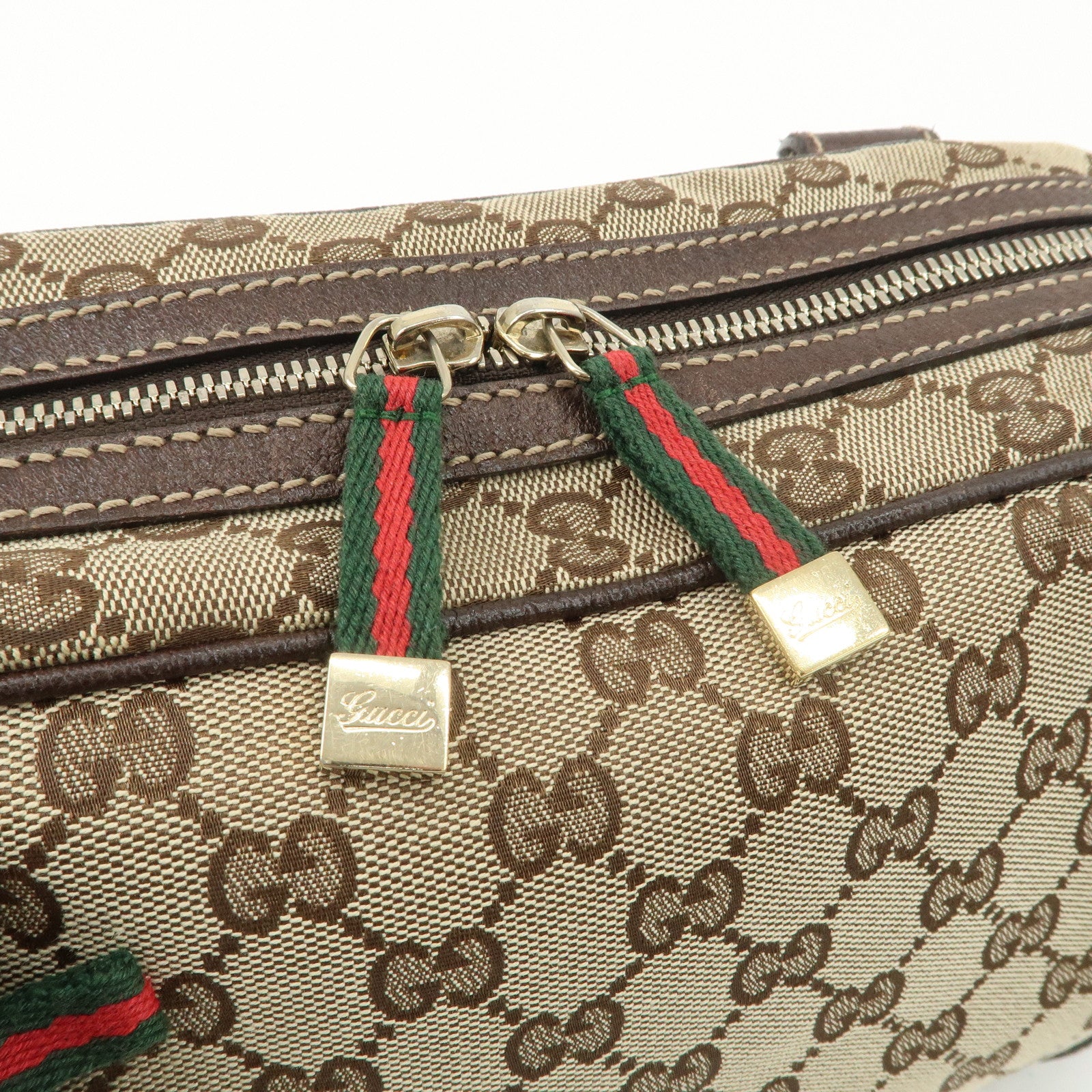 GUCCI Sherry Princy Leather Canvas Boston Bag Hand Bag Brown 161720 Used