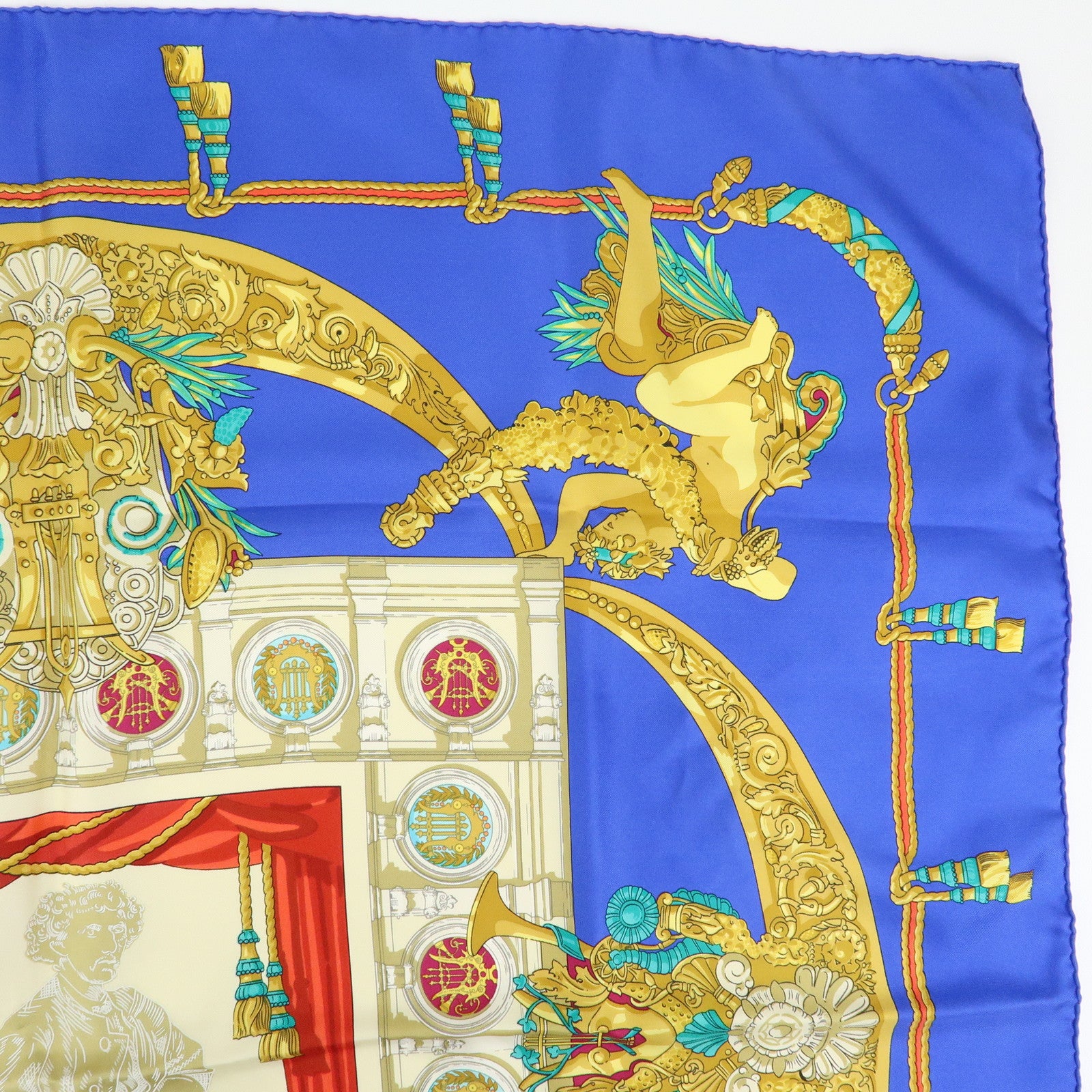 HERMES Carre 90 Silk 100% Scarf HOMMAGE A CHARLES GARNIER Blue