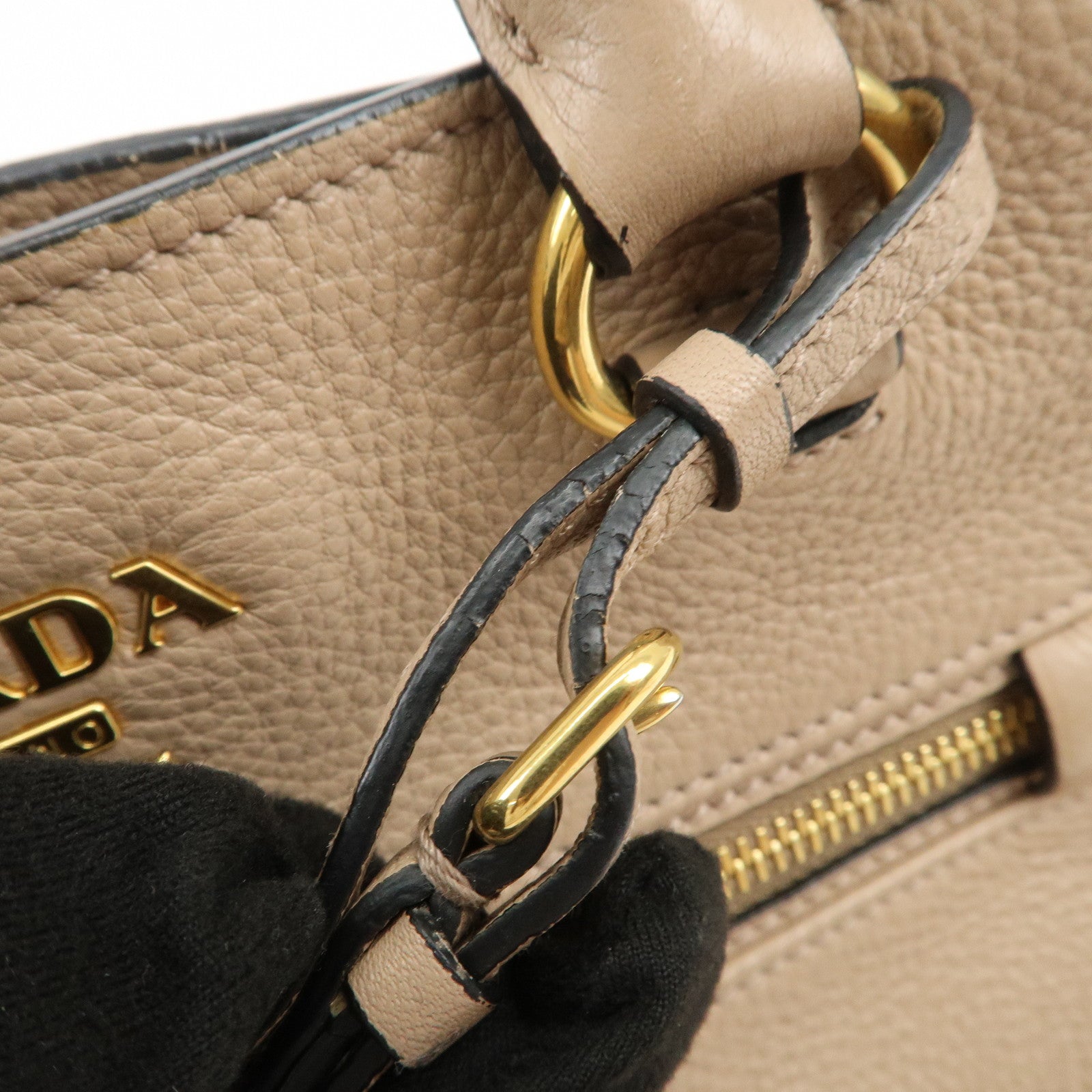 PRADA Logo Leather 2Way Shoulder Bag Hand Bag Pink Beige 1BG044