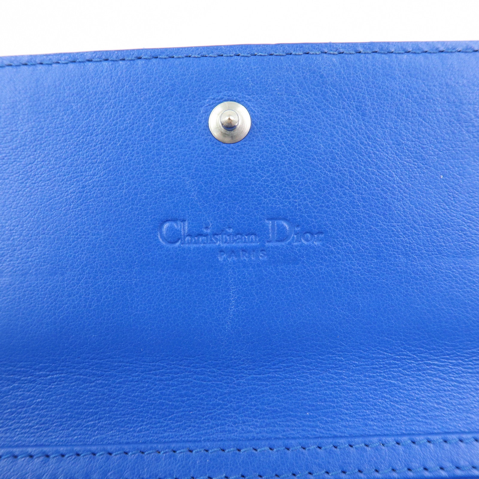 Christian Dior Cannage Patent Leather Chain Wallet WOC Blue Silver