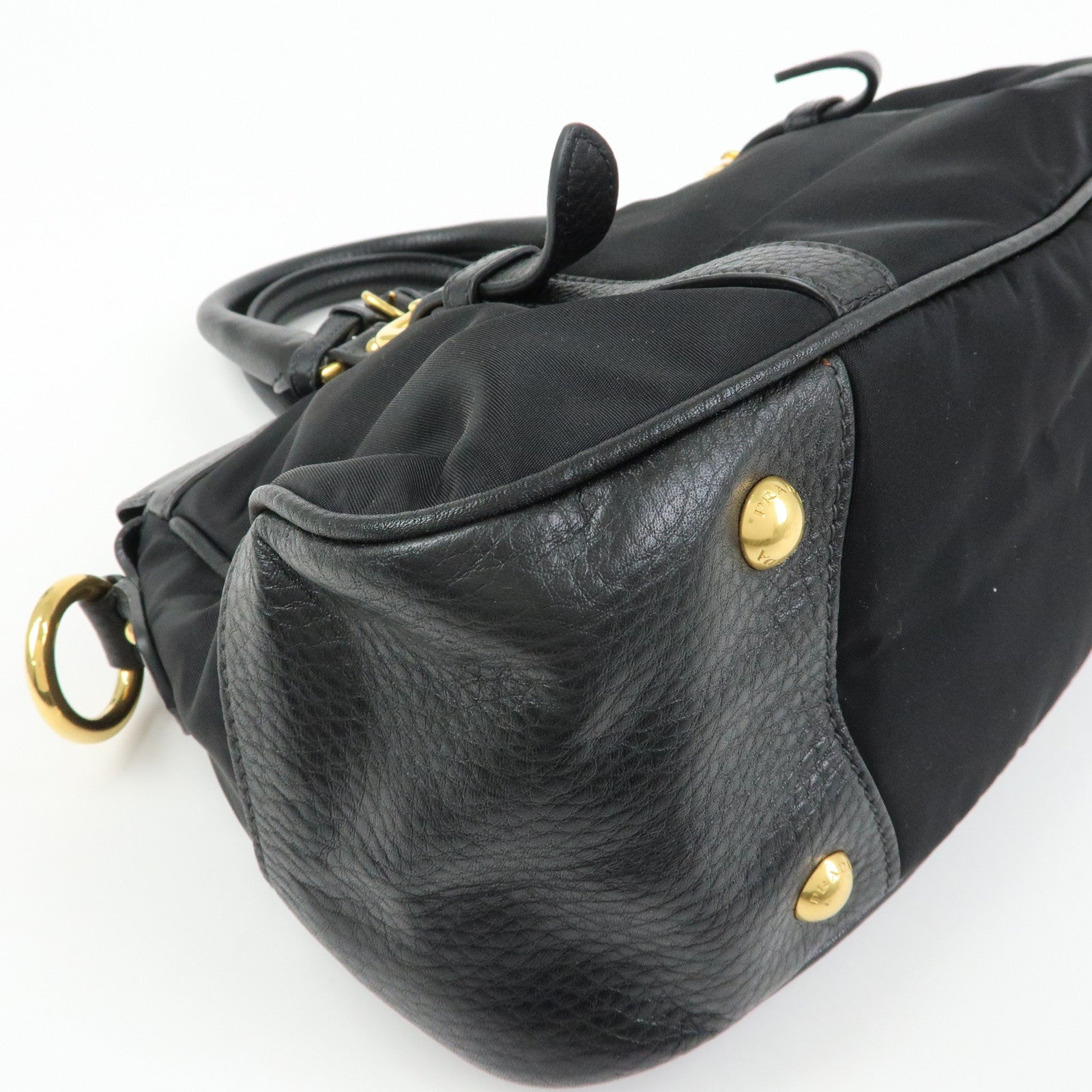 PRADA Nylon Leather 2Way Bag Hand Bag Shoulder Bag Black BT2032
