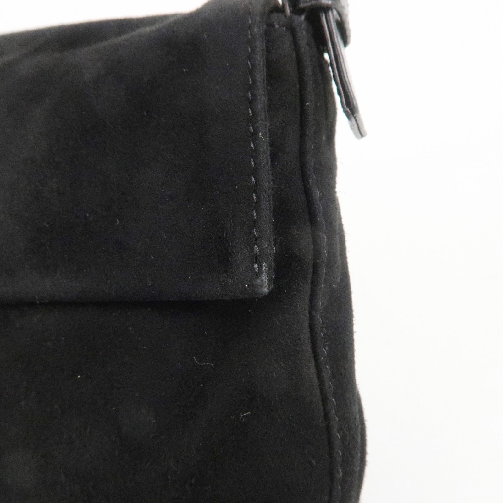 FENDI Mamma Baguette Suede Leather Shoulder Bag Black 26424