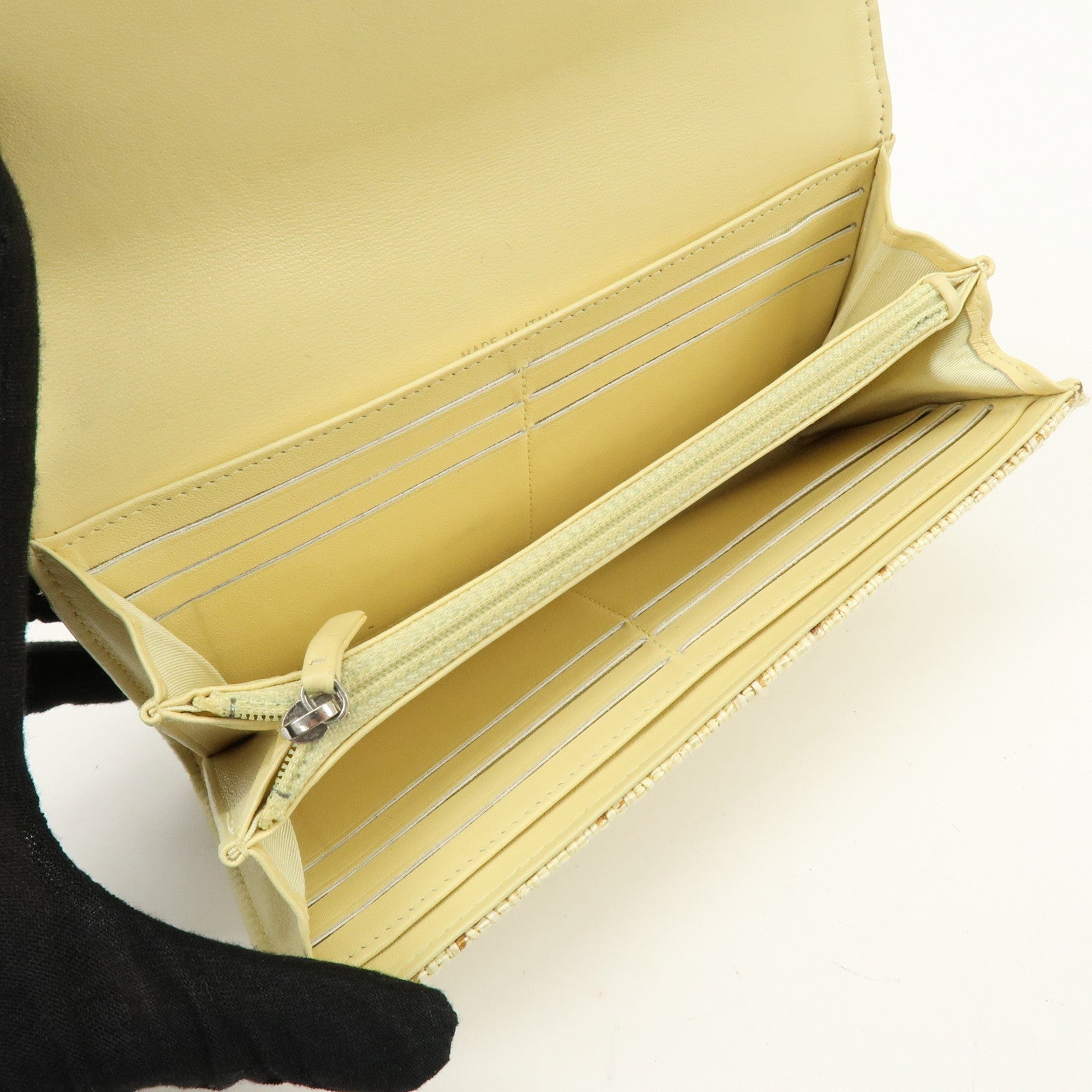 CHANEL Deauville COCO Mark Raffia Leather Long Wallet Yellow