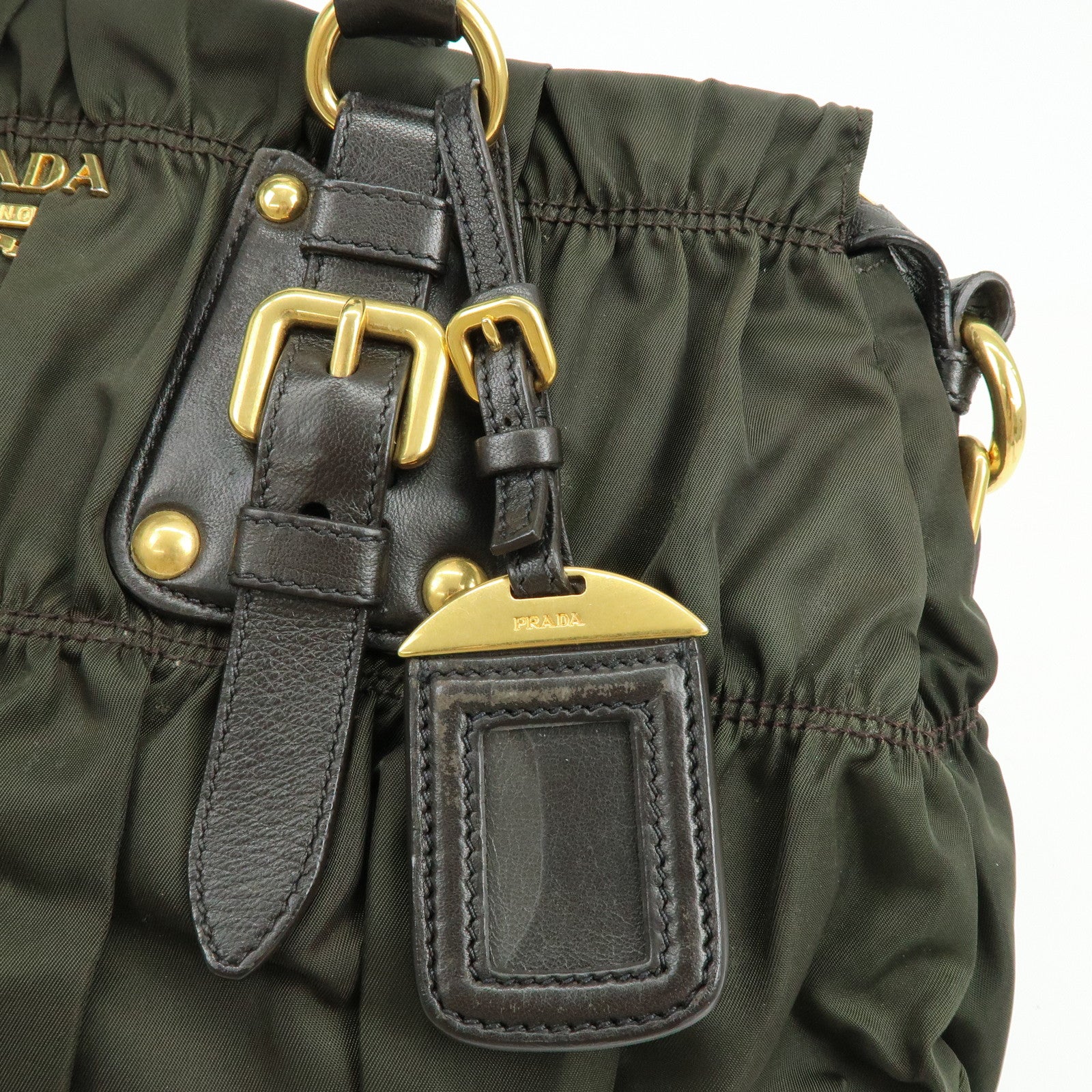 PRADA Nylon 2Way Bag Hand Bag Shoulder Bag Khaki Brown BN2346