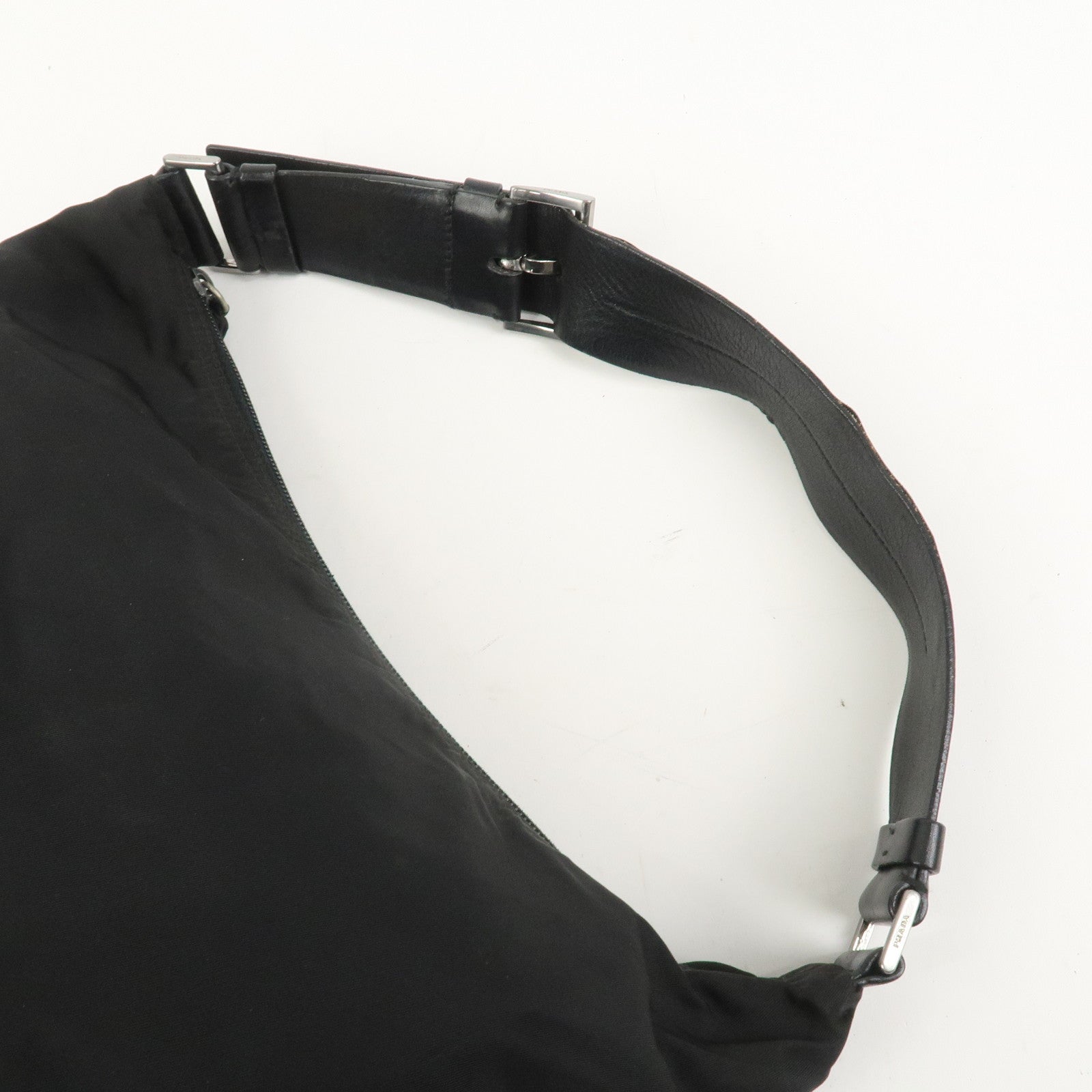 PRADA Triangle Logo Nylon Leather Shoulder Bag Hand Bag Black