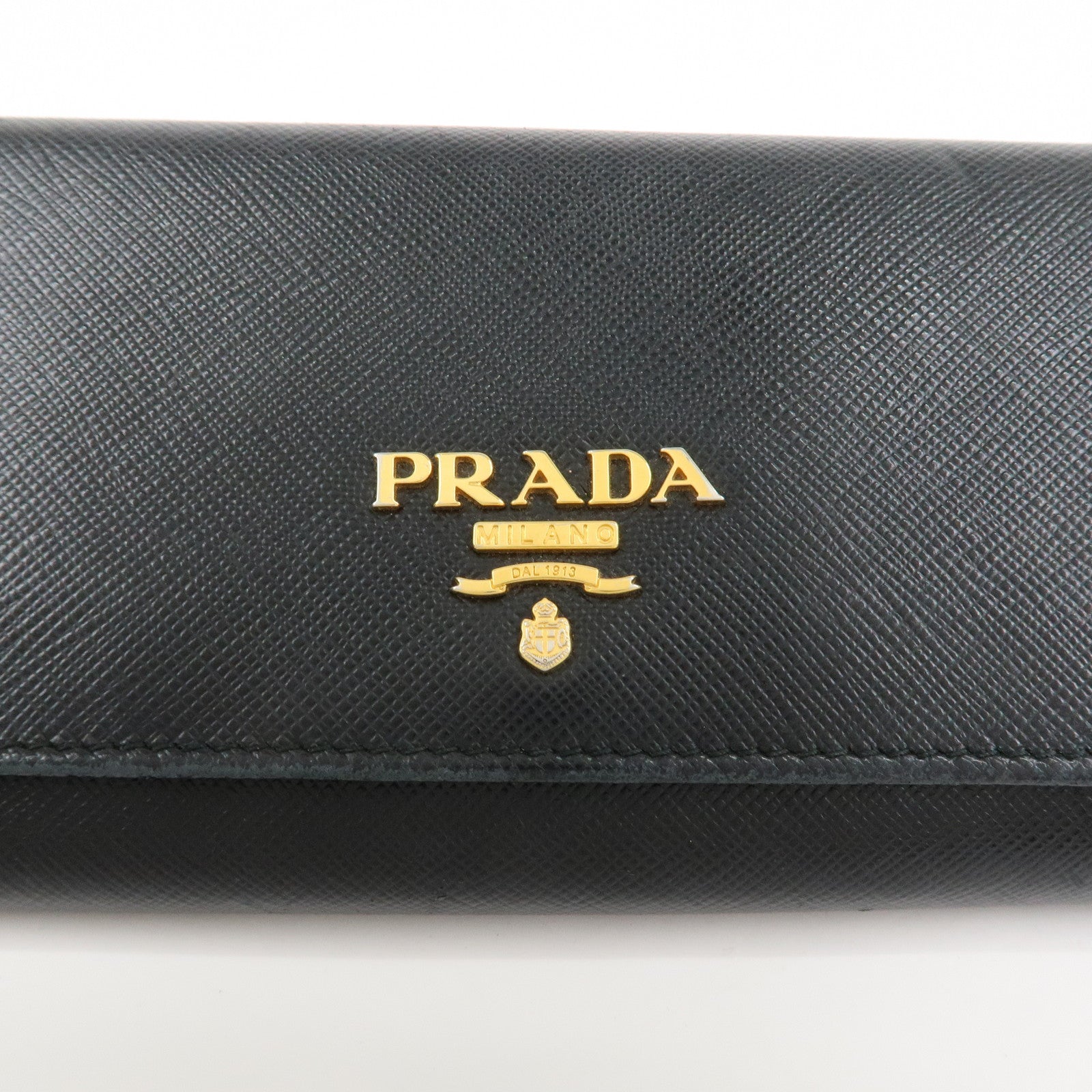 PRADA Logo Saffiano Leather Flap Bi-Fold Long Wallet Black 1MH132