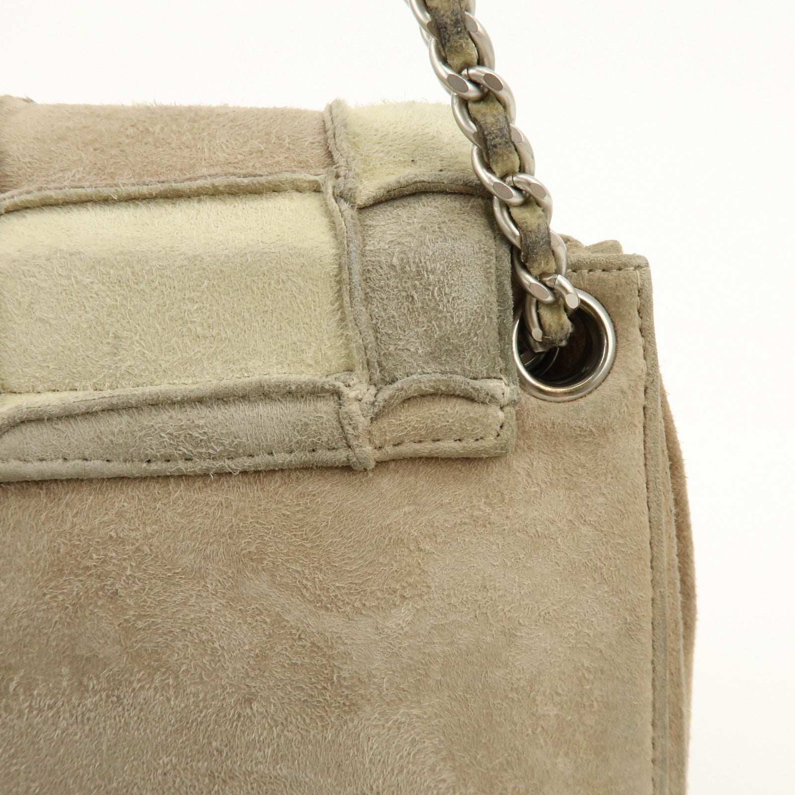 CHANEL Chocolate Bar Chanel 2.55 Suede Chain Shoulder Bag Beige