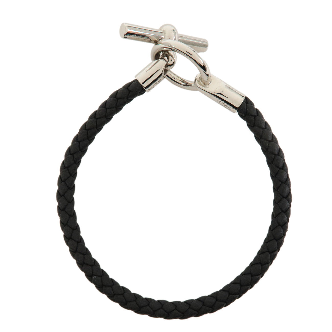HERMES Glenan H Tresse en Veau Swift Leather Bracelet Black