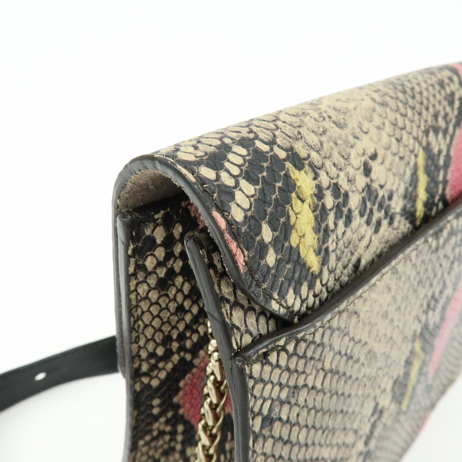 FURLA Metropolis Embossed Leather Chain Shoulder Bag Beige Pink