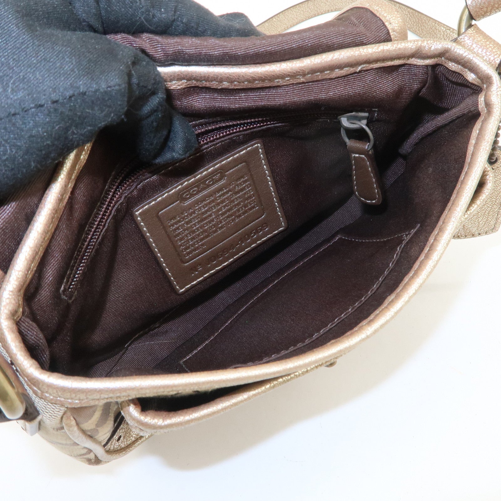 COACH Signature Set of 3 Shoulder Bag Hand Bag Beige Brown Gold