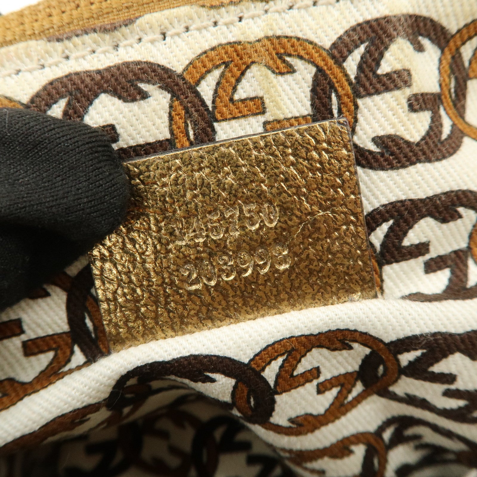 GUCCI Abbey GG Canvas Leather Pouch Hand Bag Beige Gold 145750