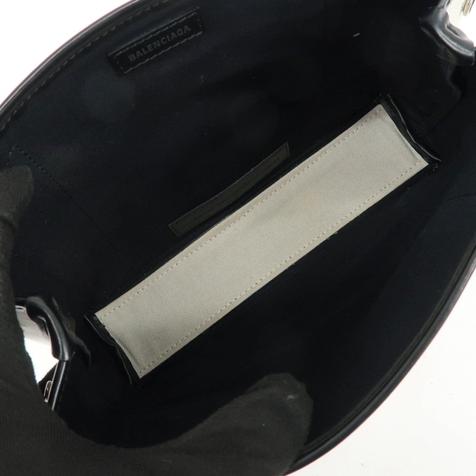 BALENCIAGA Navy Cabas XS Canvas Calf Skin 2Way Hand Bag 390346