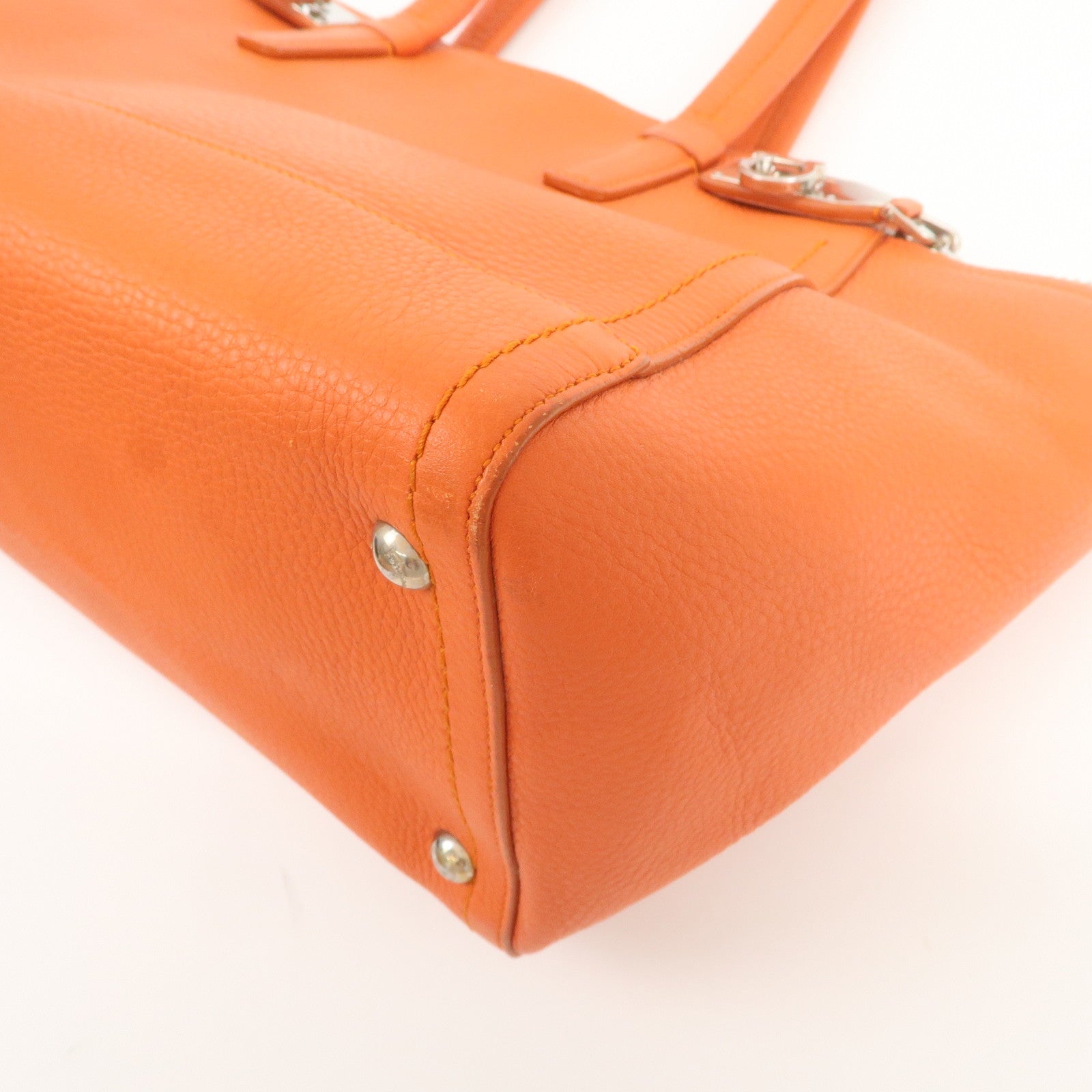 Ferragamo Gancini Leather Tote Bag Hand Bag SHouder Bag Orange