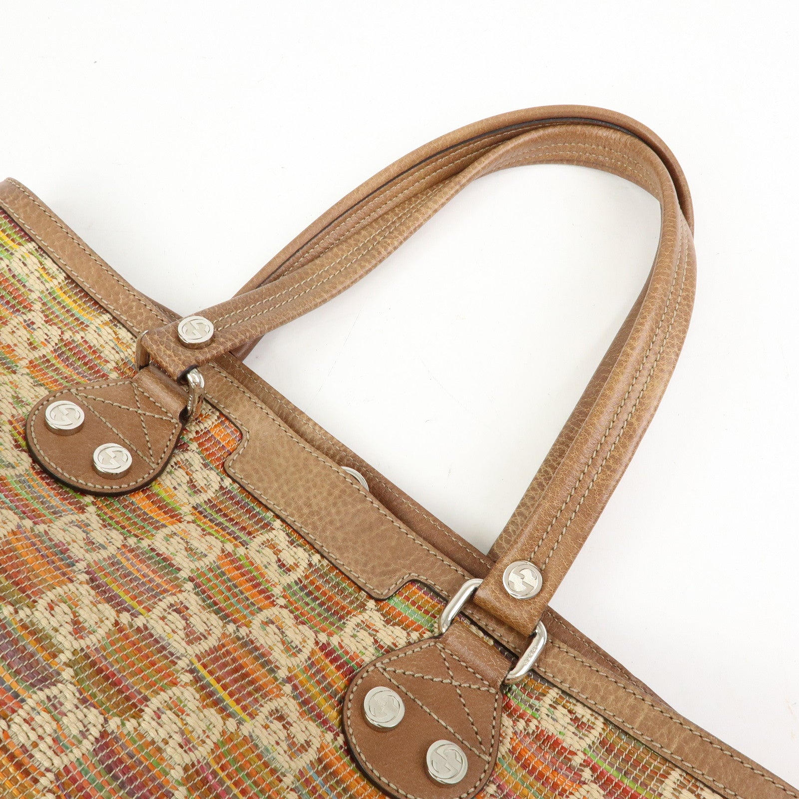 GUCCI Paglia GG Interlocking G Straw Leather Tote Bag Brown 232973