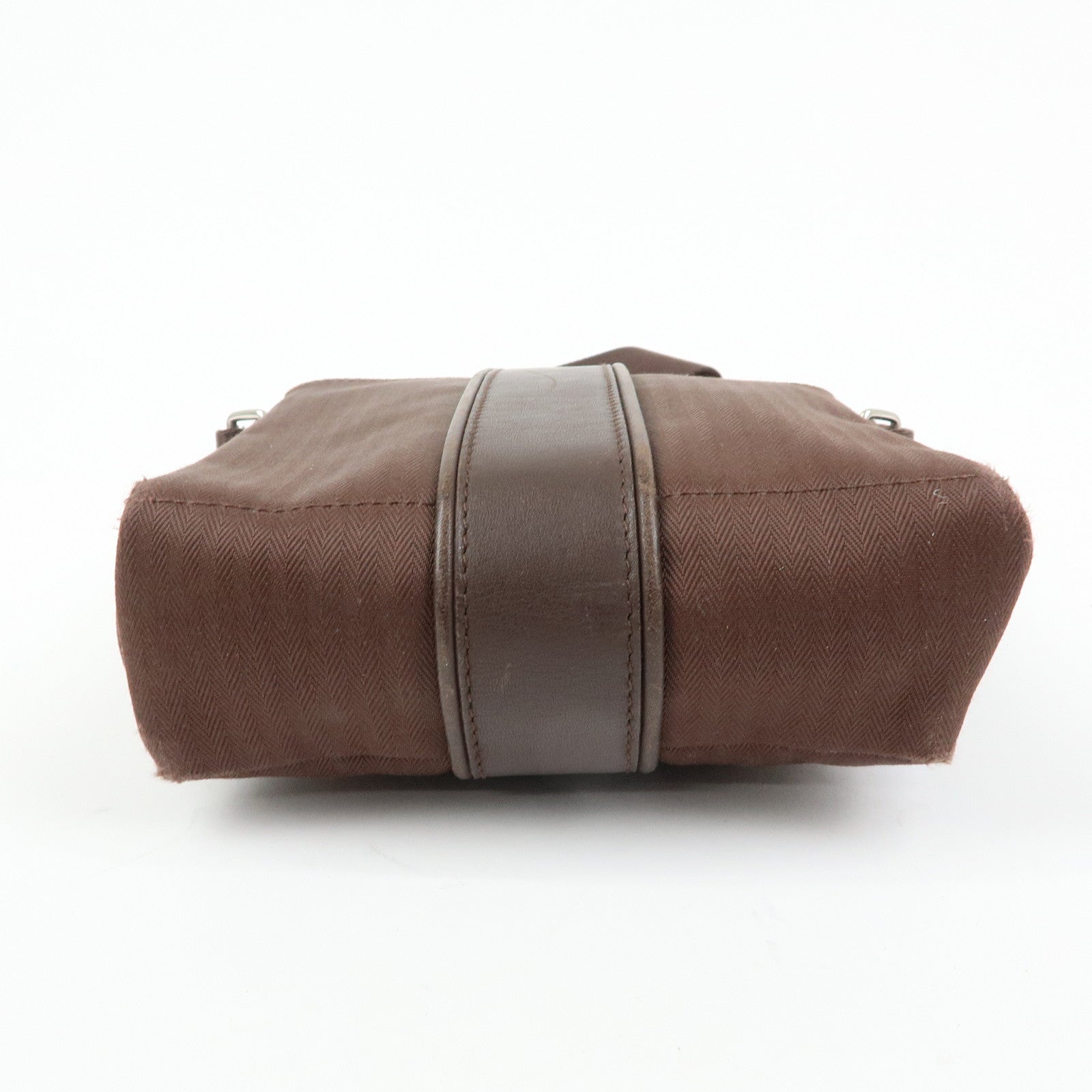 HERMES Toile Chevron Pochette Bandouliere PM Shoulder Bag Brown