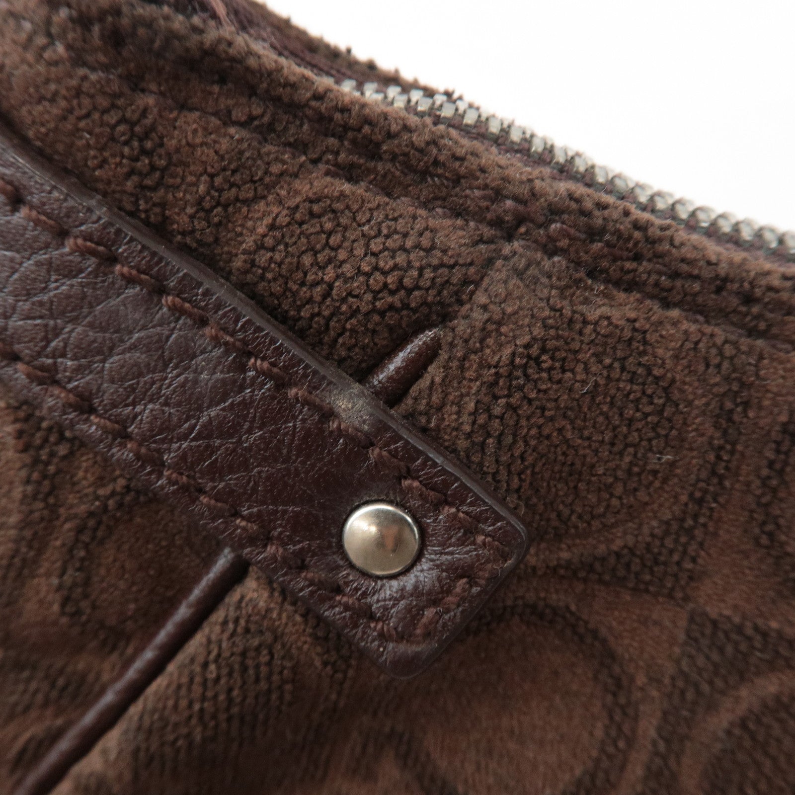 Ferragamo Gancini Leather Cotton Accessoires Pouch Hand Bag Brown Used