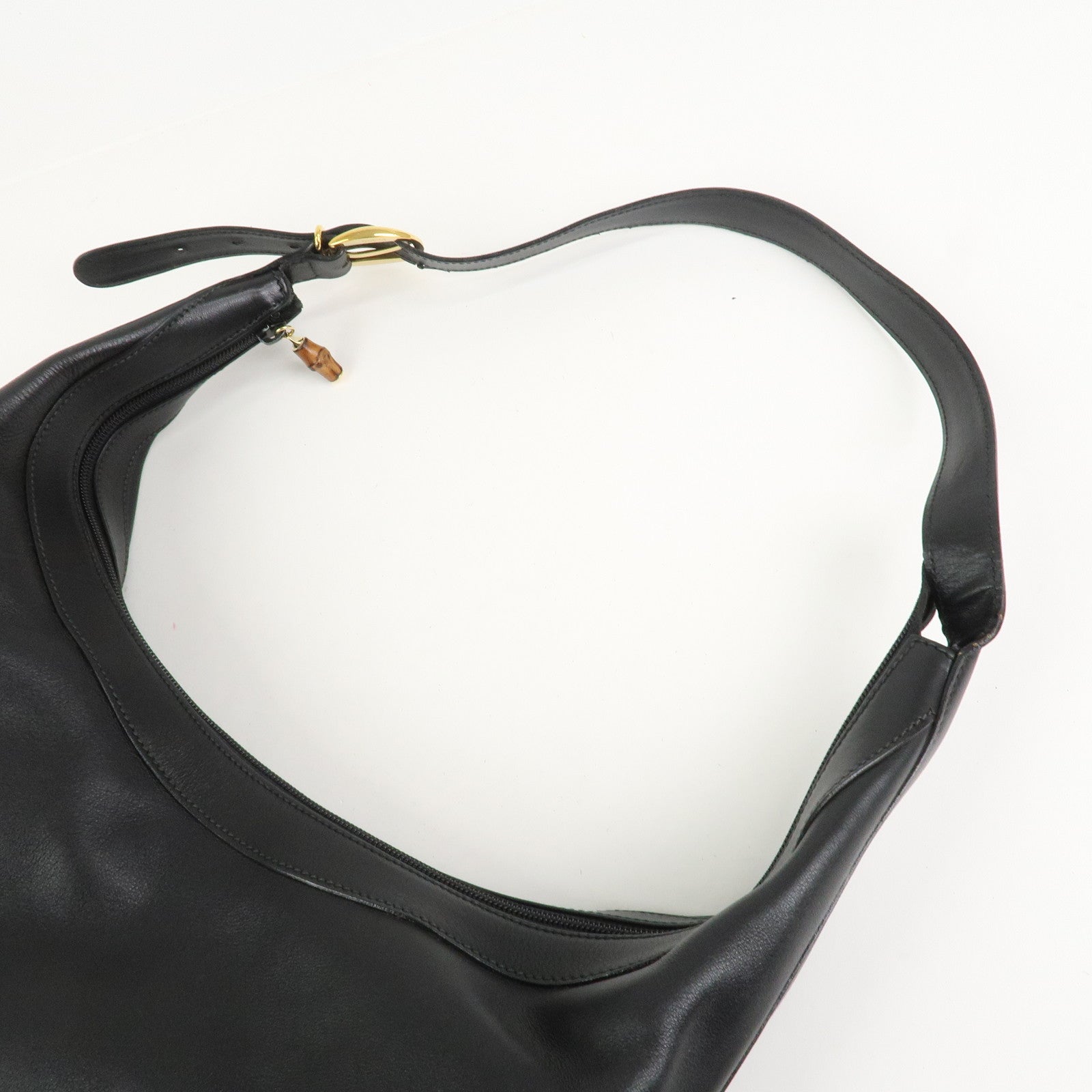 GUCCI Bamboo Leather Shoulder Bag Black 001.113.1643