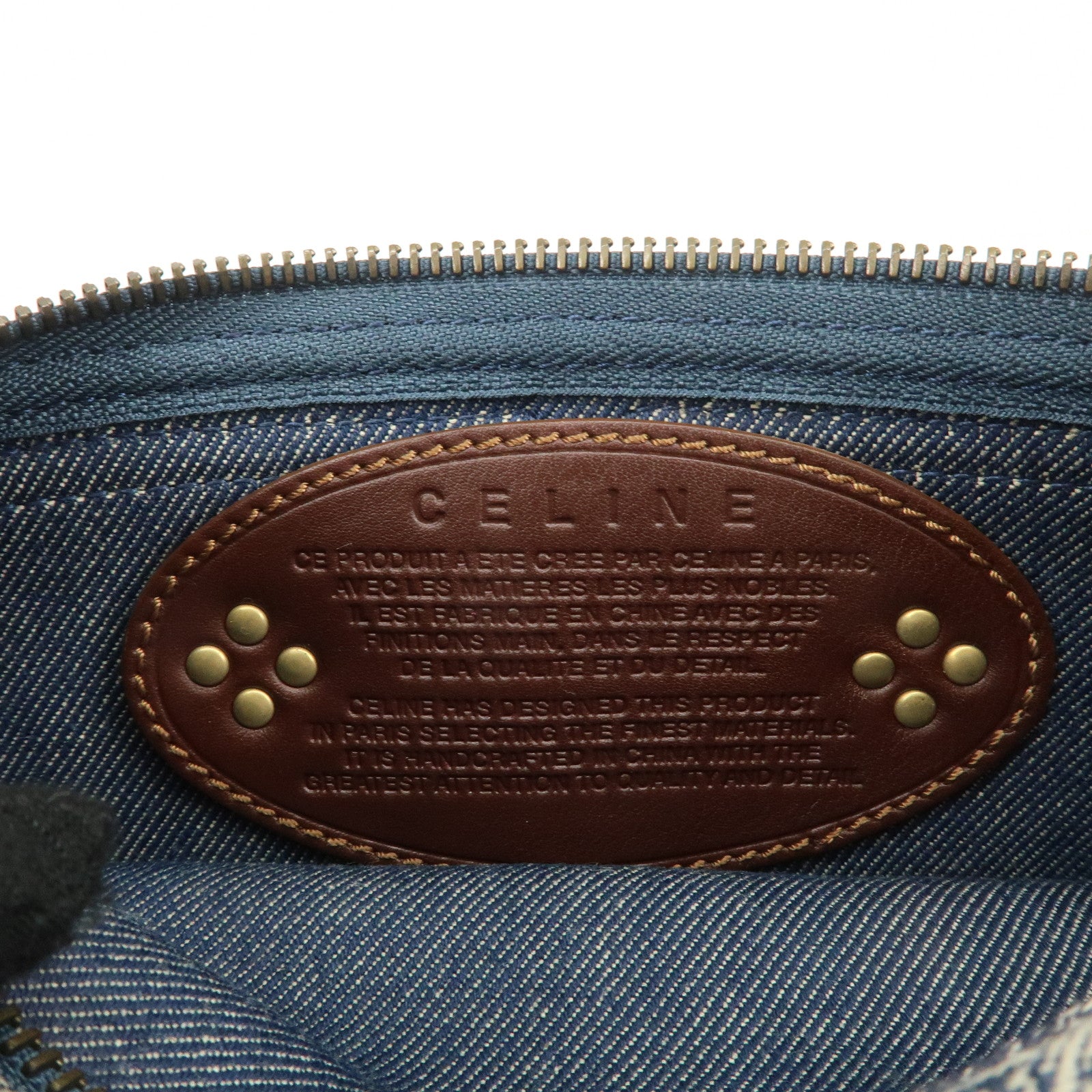 CELINE Macadam Waist Bag Denim Navy Dark Brown Gold HDW Used