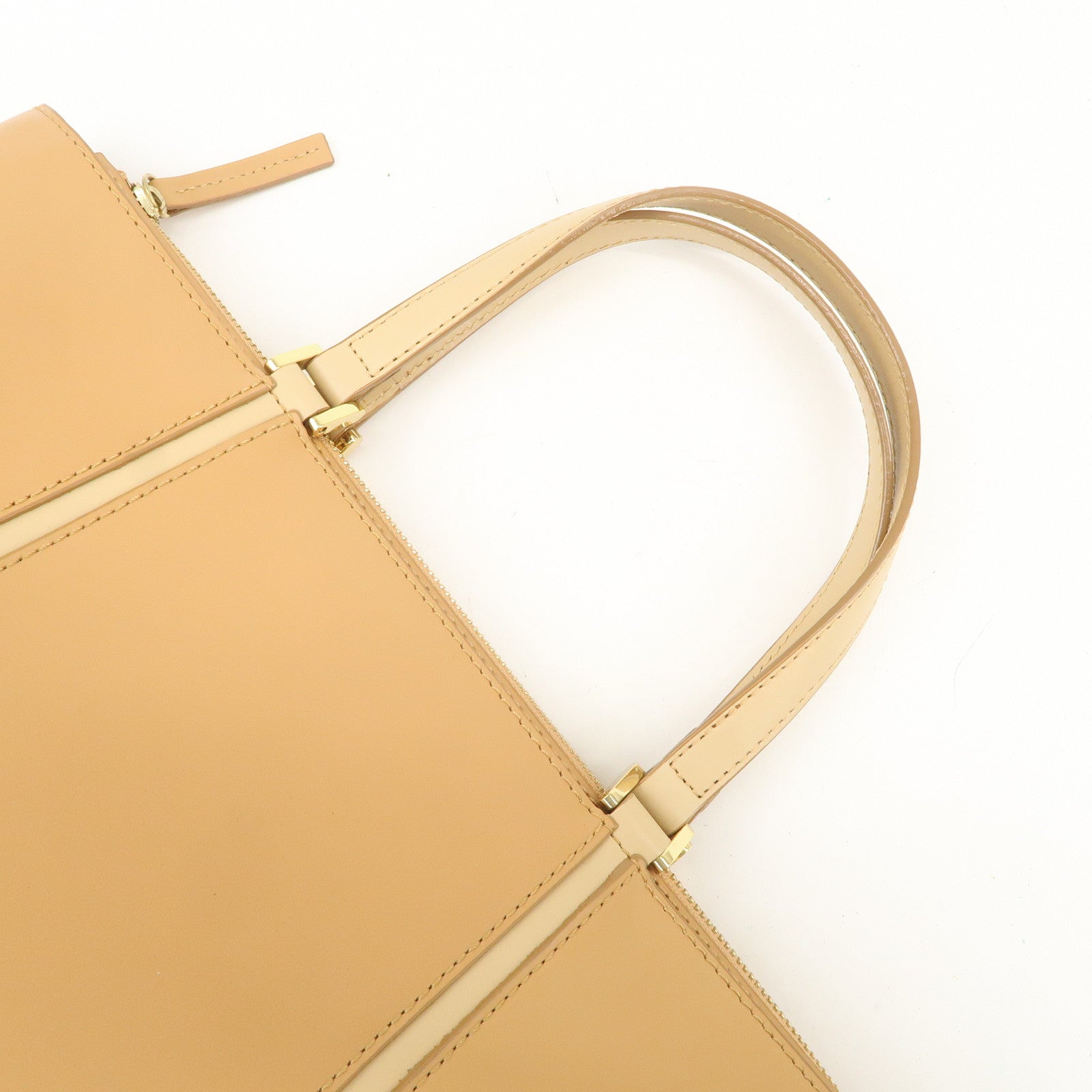 BURBERRY Nova Plaid Logo Leather Hand Bag Light Brown