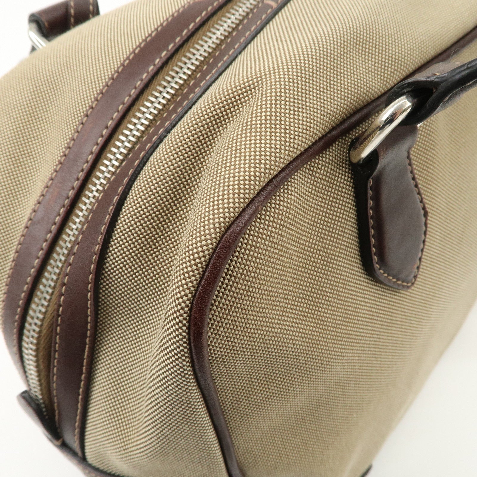 PRADA Logo Jacquard Leather Boston Bag Shoulder Bag Beige BL0260 Used