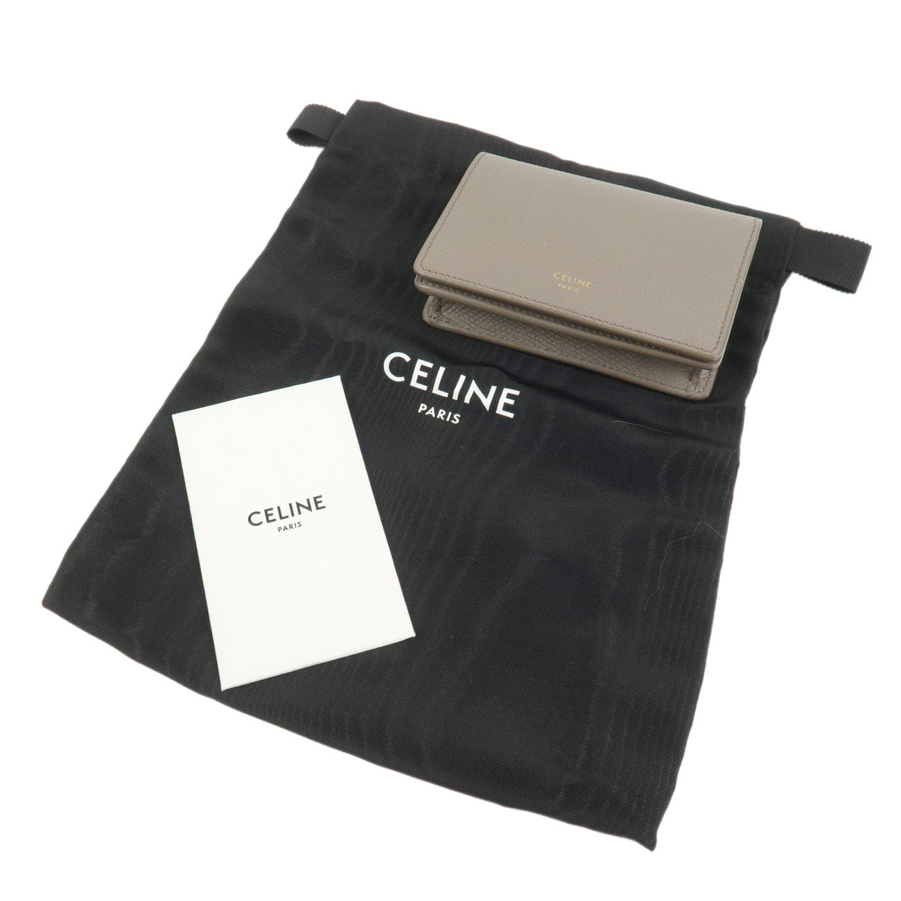 CELINE Leather Card Case Card Holder Gray
