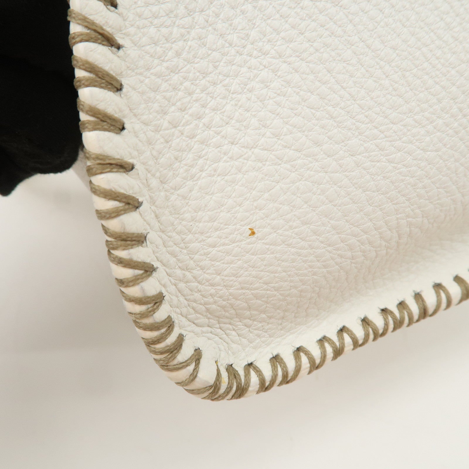 FENDI Seleria Leather Hand Bag White Silver HDW 8BR439