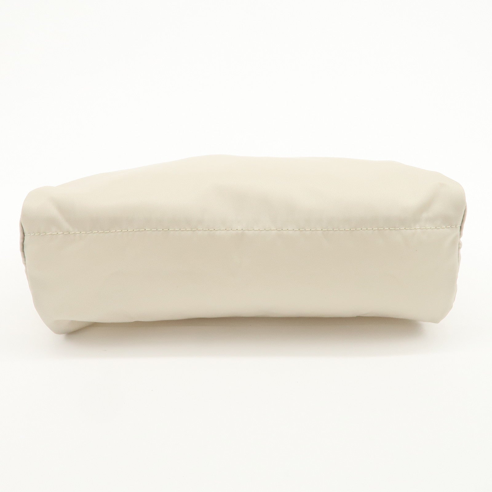 PRADA Triangle Logo Nylon Cosmetic Pouch Makeup Bag Ivory 1NA012