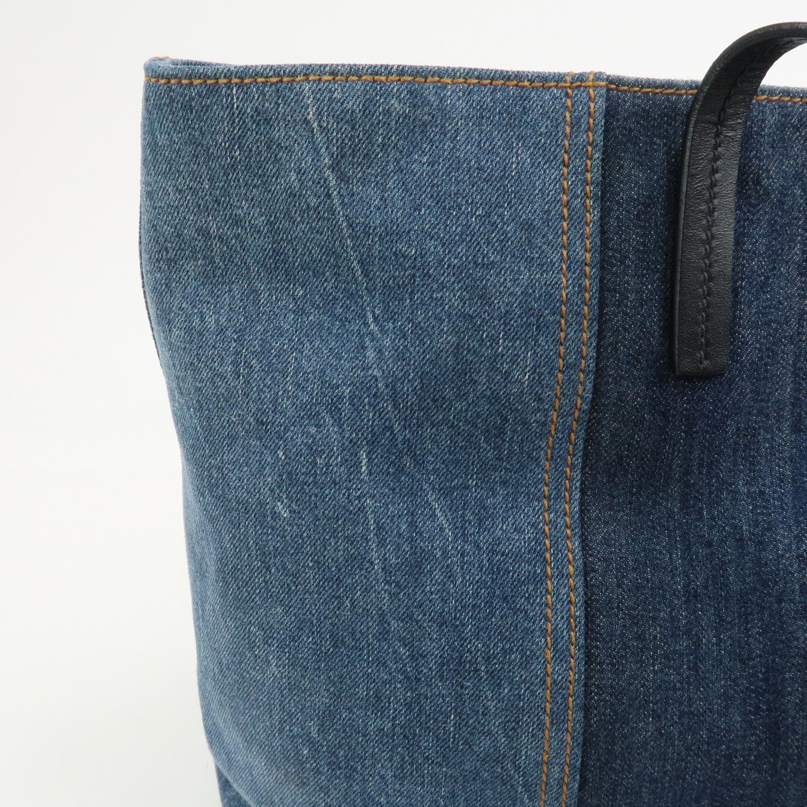 MIU MIU Denim Leather Tote Bag Shoulder Bag Navy 5BG024