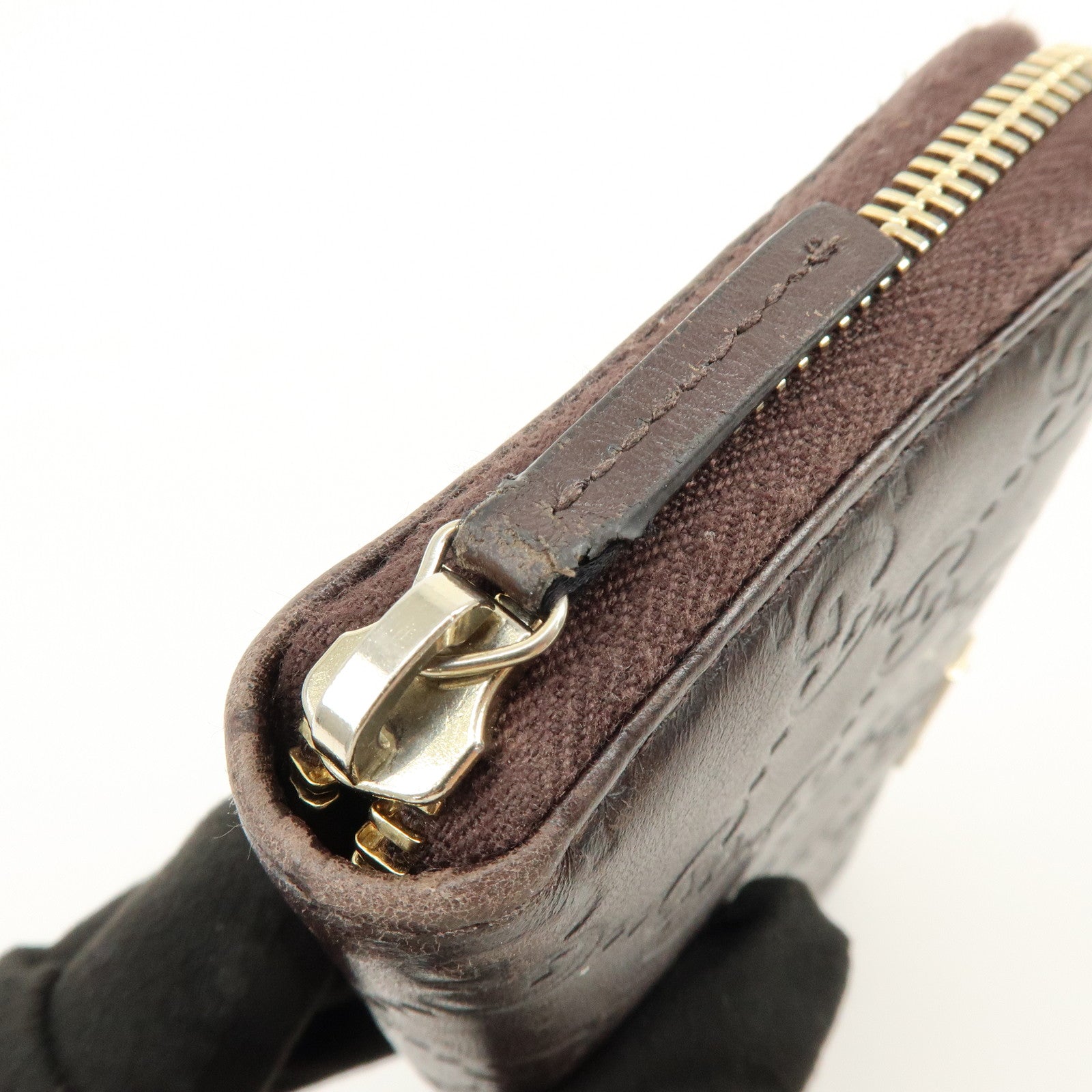 GUCCI Guccissima Leather Round Zippy Long Wallet Dark Brown 112724