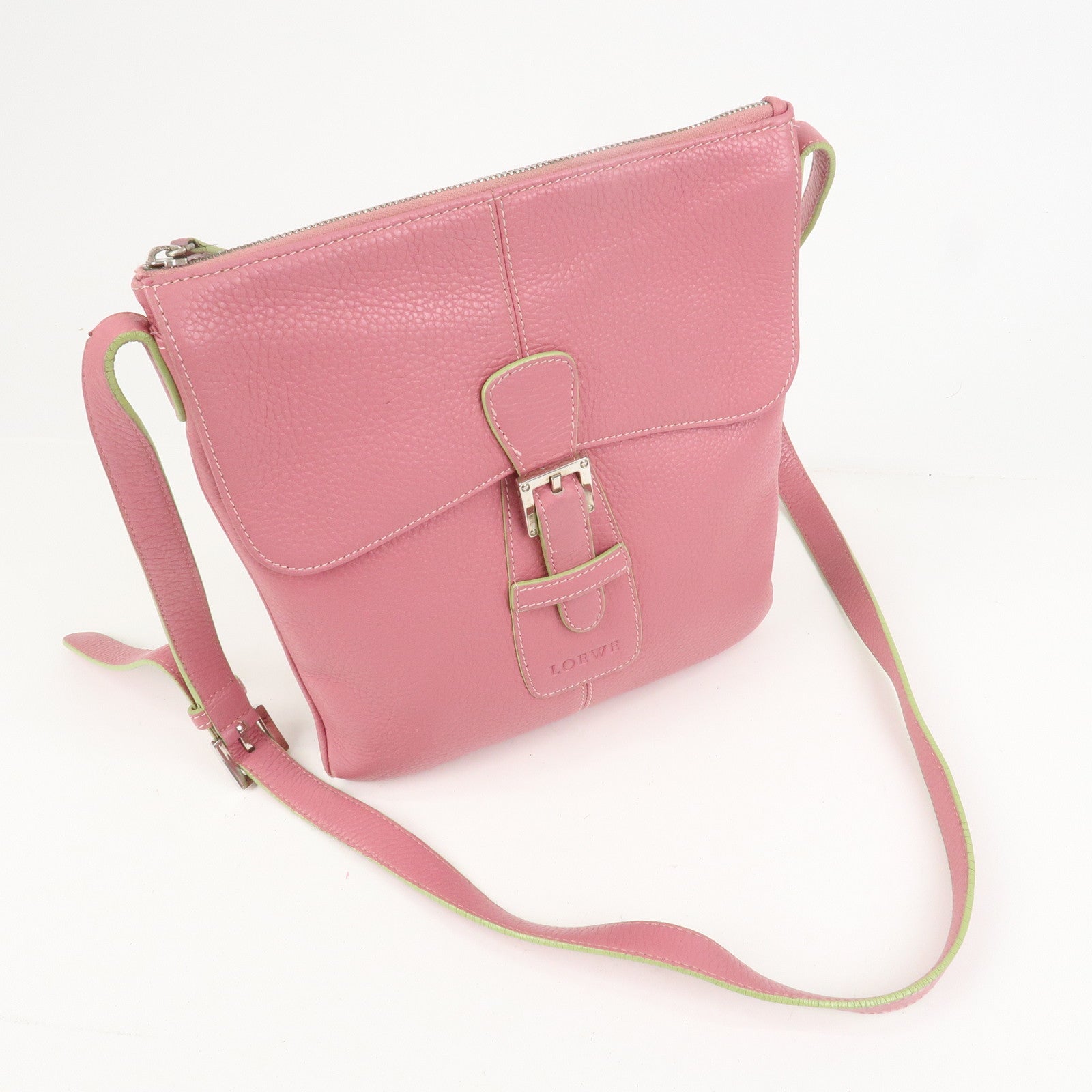 LOEWE Senda Leather Shoulder Bag Crossbody Bag Pink Light Green