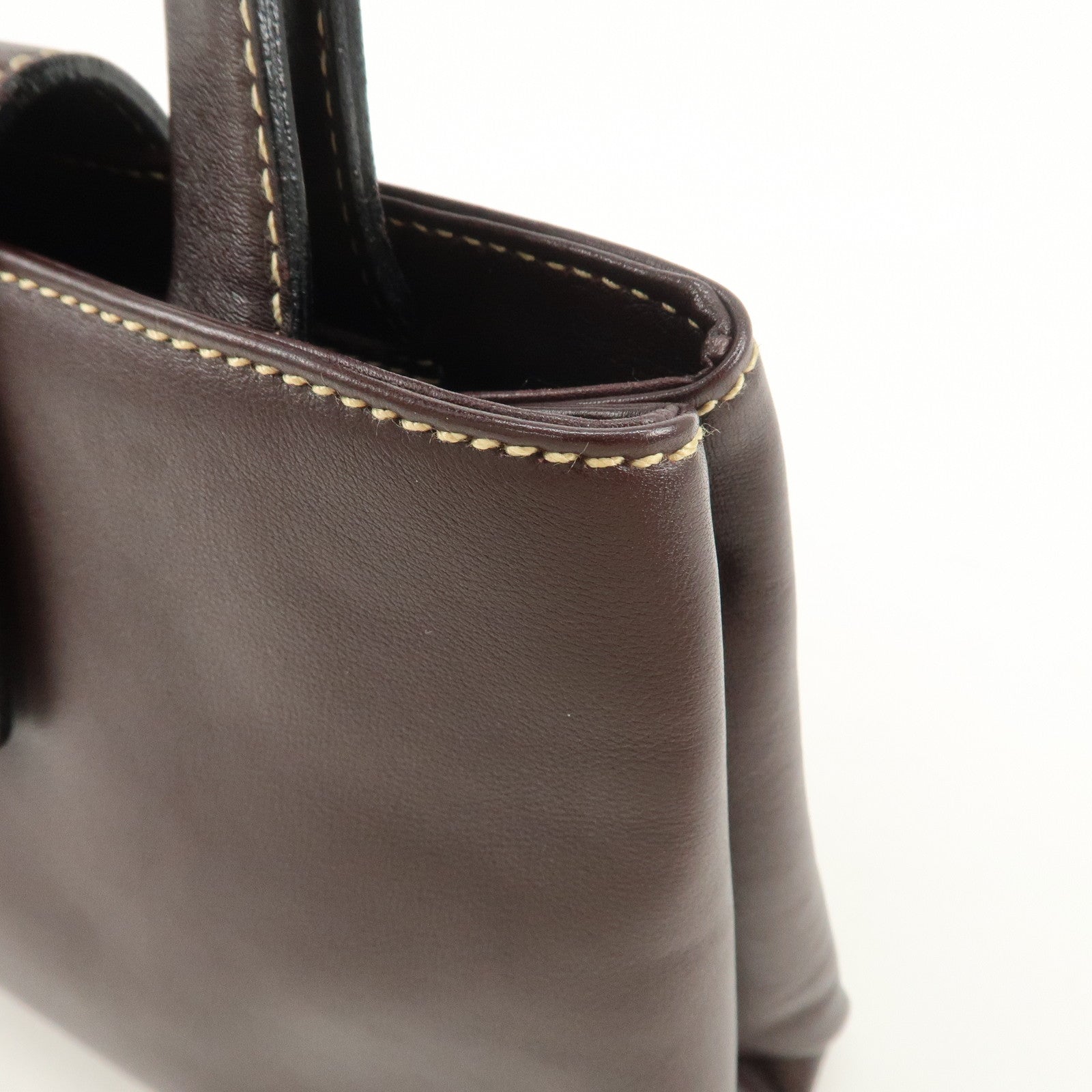 BVLGARI  Leather Tote Bag Hand Bag Dark Brown Gold HDW Used