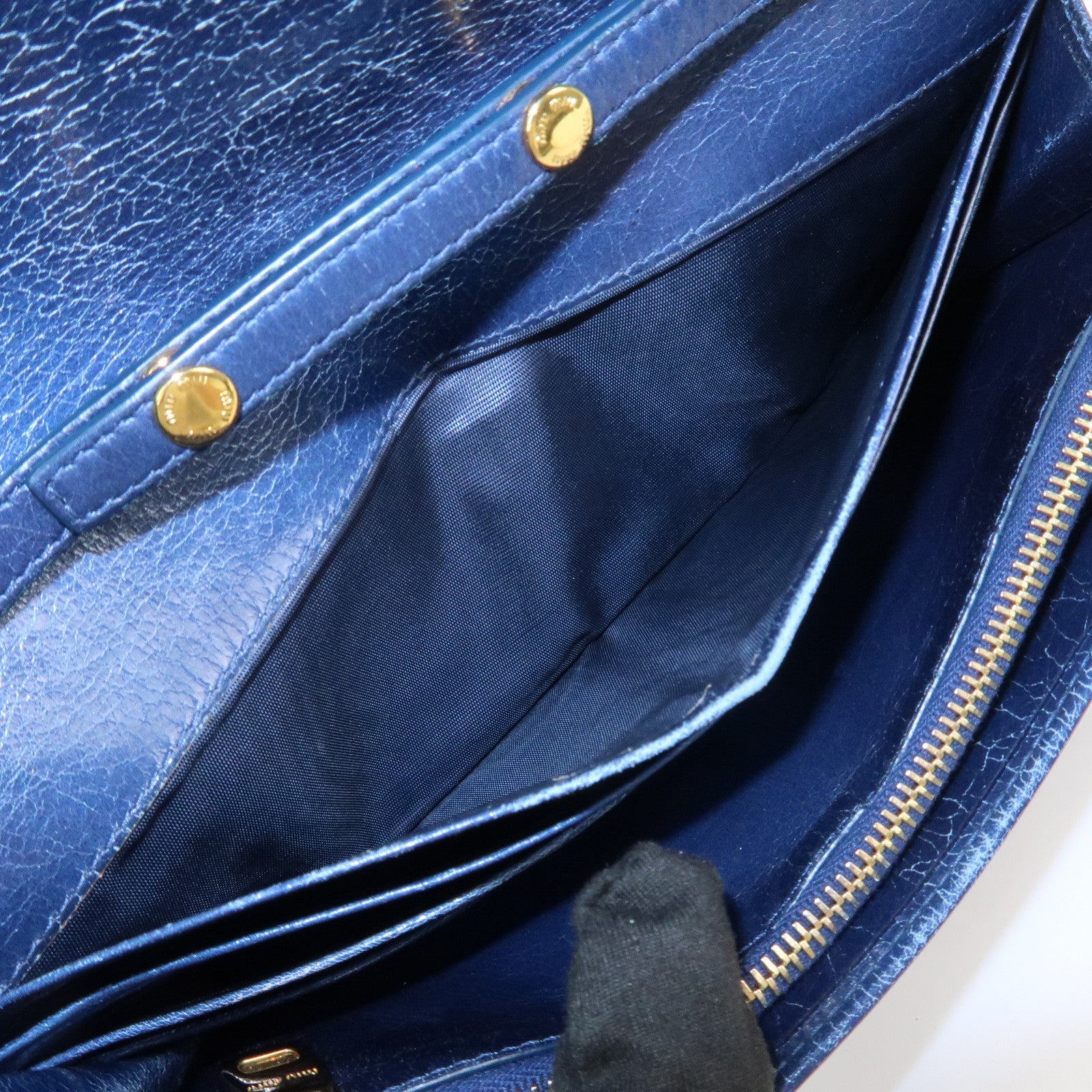 MIU MIU Matelasse Logo Leather Chain Shoulder Wallet Blue 5M1290