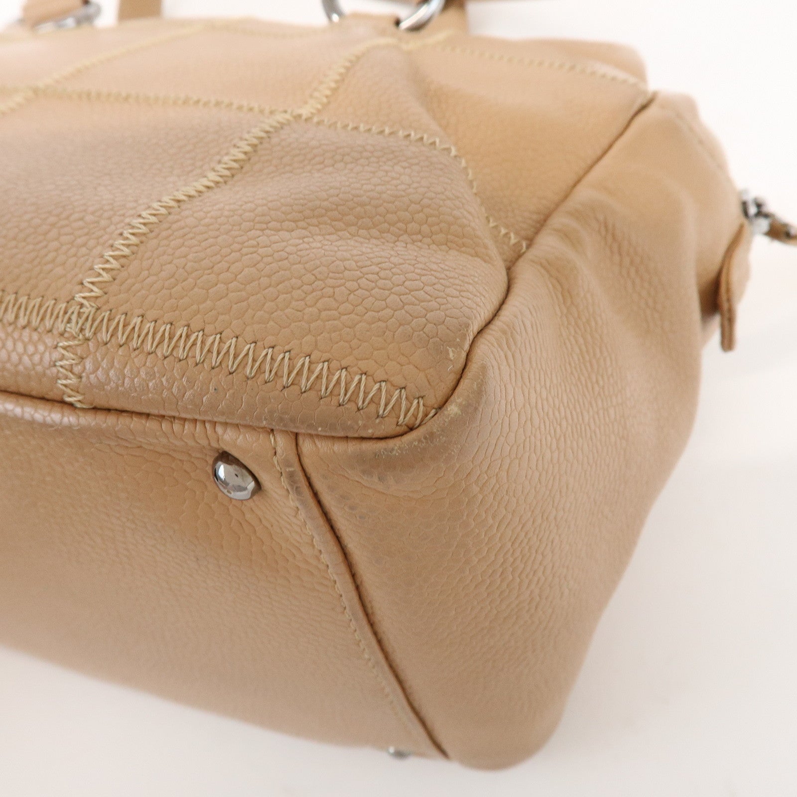 CHANEL Chocolate Bar Caviarskin Boston Bag Shoulder Bag Beige