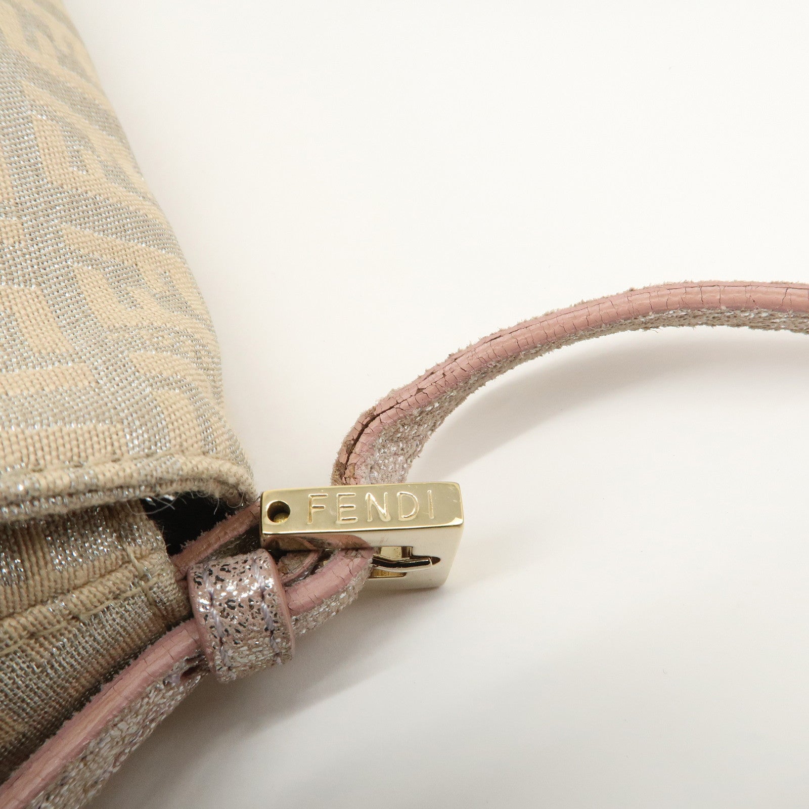 FENDI Mini Mamma Baguette Zucchino Canvas Leather Shoulder Bag 8BR180 Used