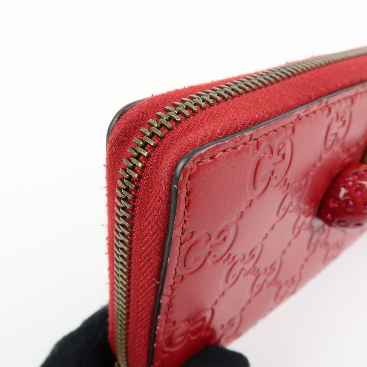 GUCCI Guccissima Leather Cherry Round Zippy Long Wallet Red 476049
