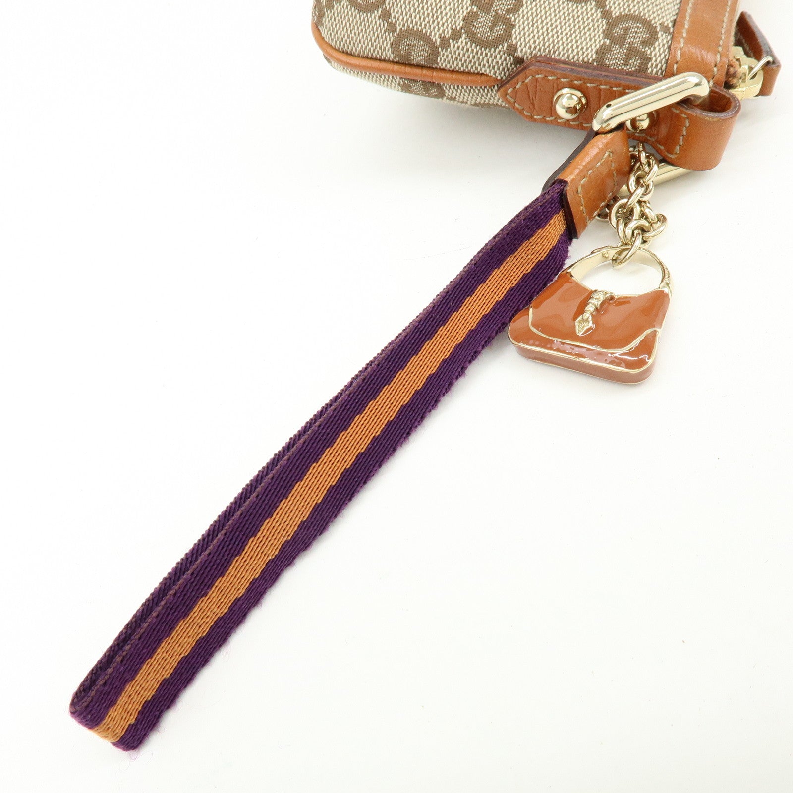 GUCCI Sherry GG Canvas Leather Cosmetic Pouch Beige Camel 152507