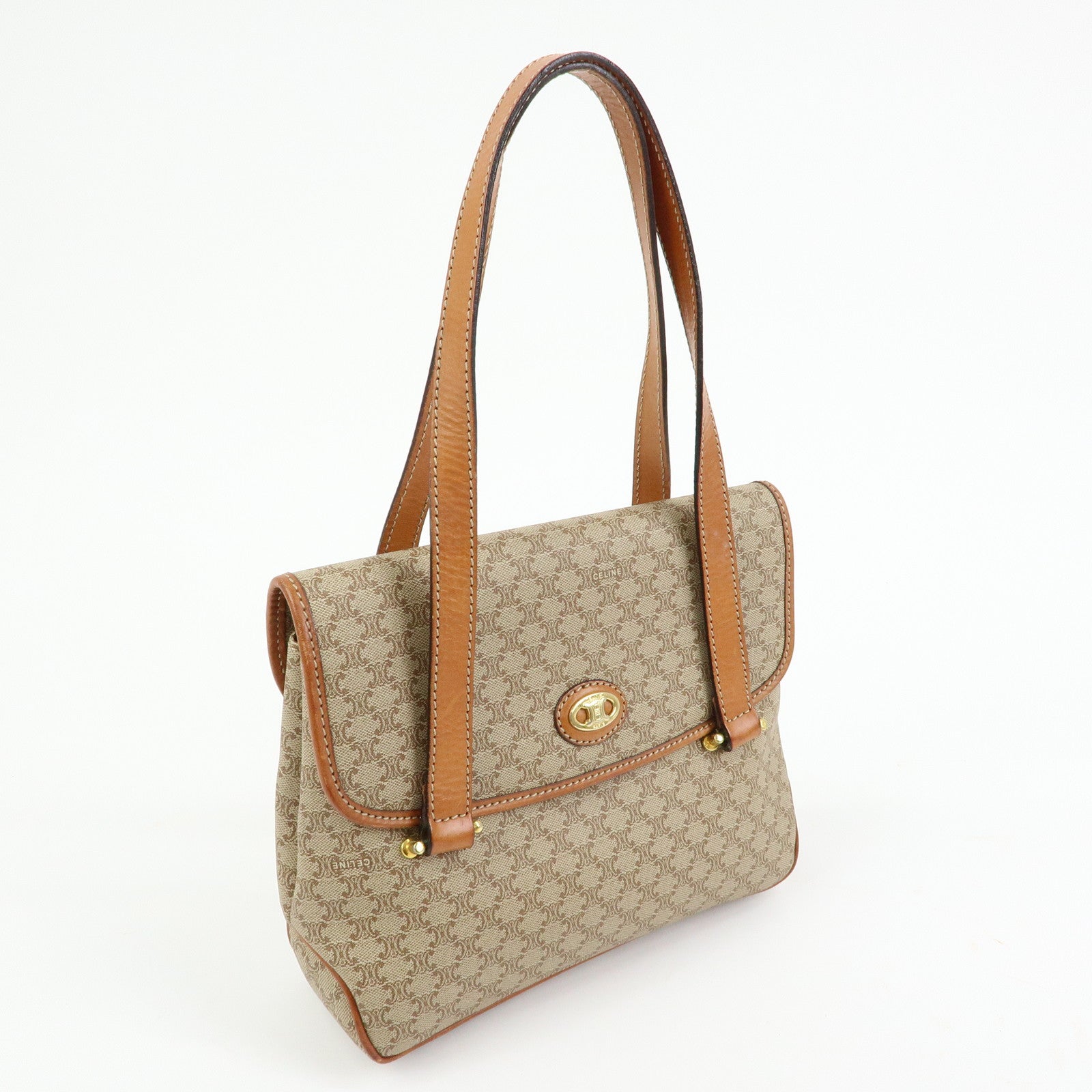 CELINE Logo Macadam PVC Leather Hand Bag Shoulder Bag Beige Brown
