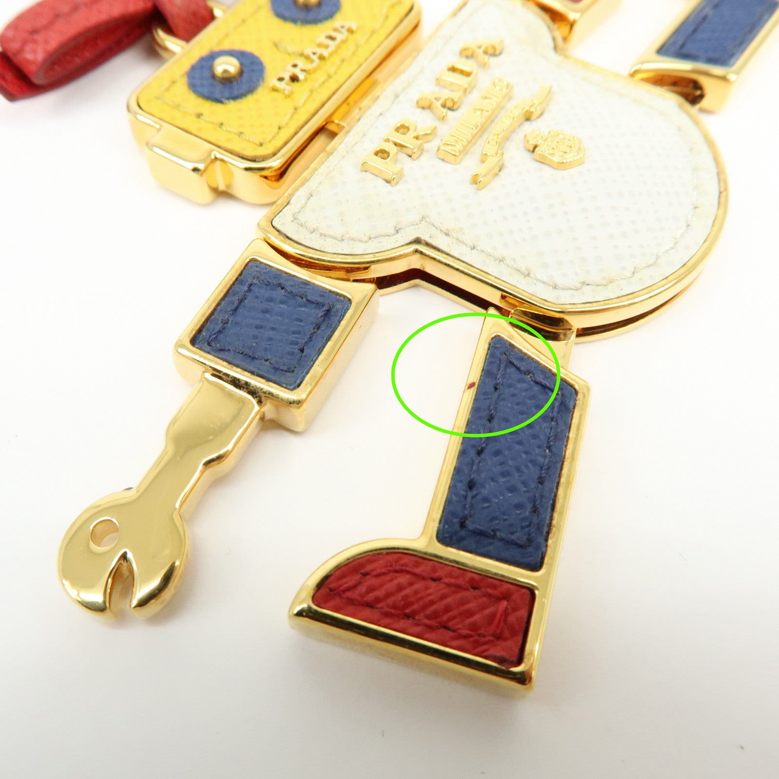 PRADA Saffiano Leather Metal Bag Key Charm Robot White Red 1TL136