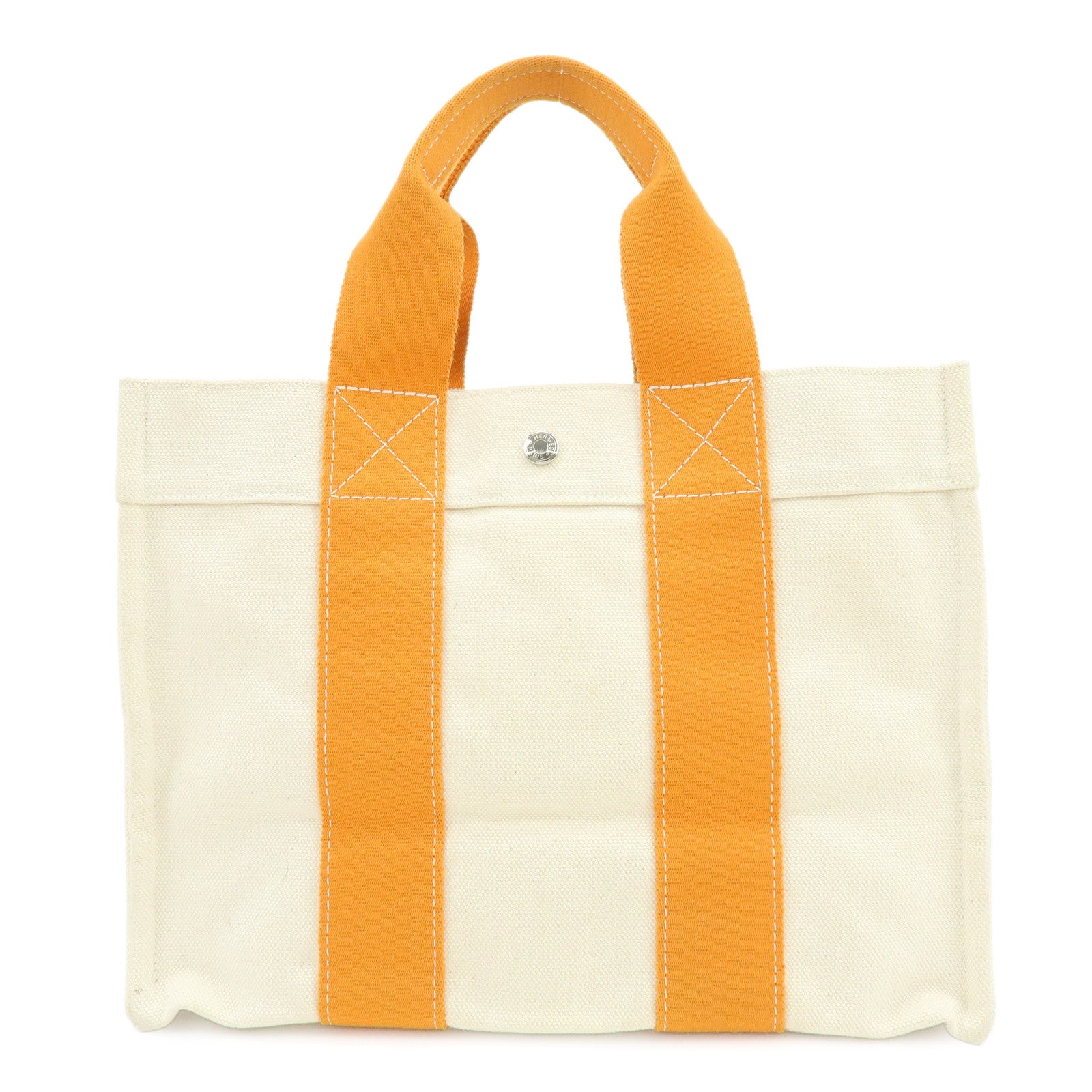 HERMES Bora Bora PM Canvas Tote Bag Hand Bag Natural Orange