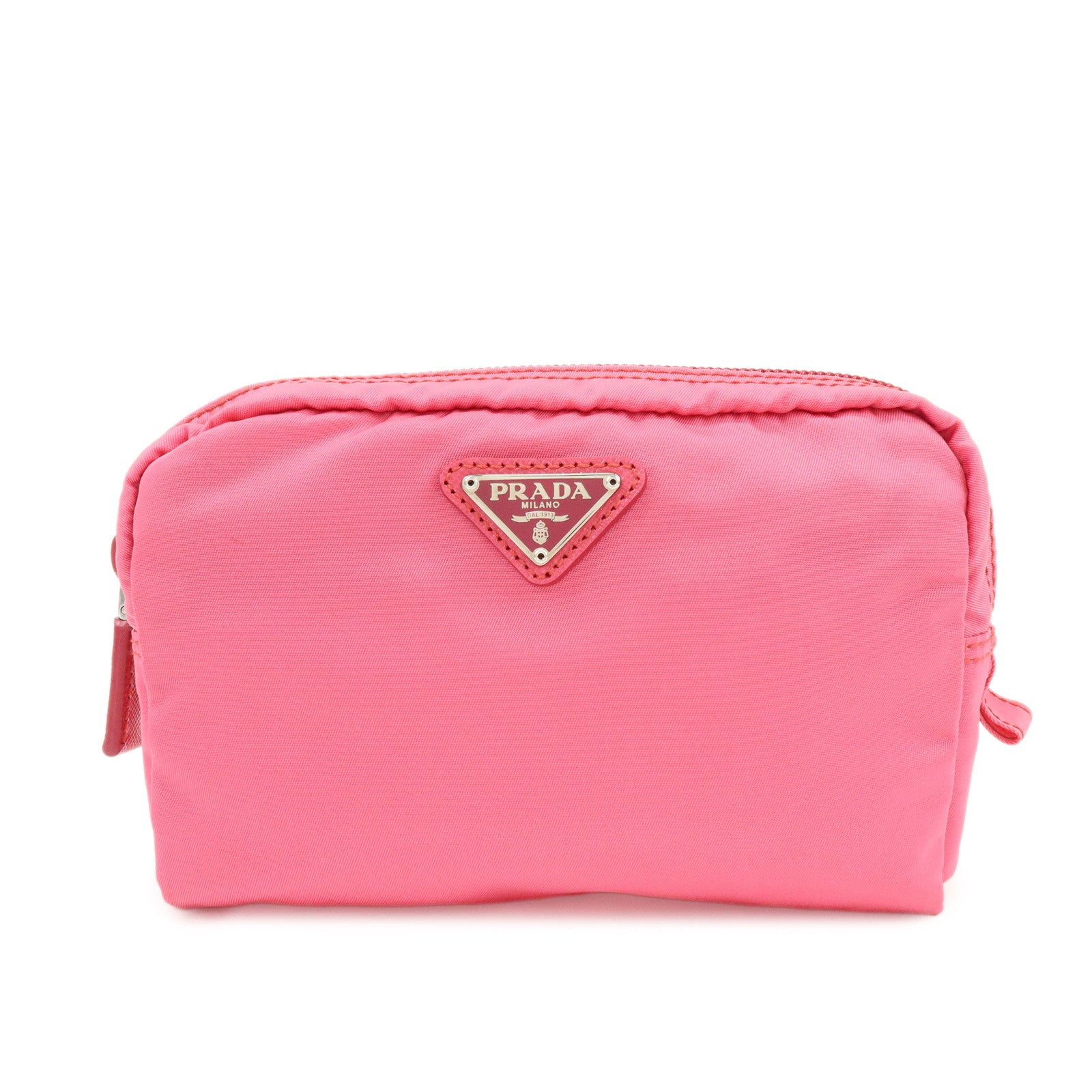 PRADA Triangle Logo Nylon Leather Cosmetic Pouch Pink 1NA021