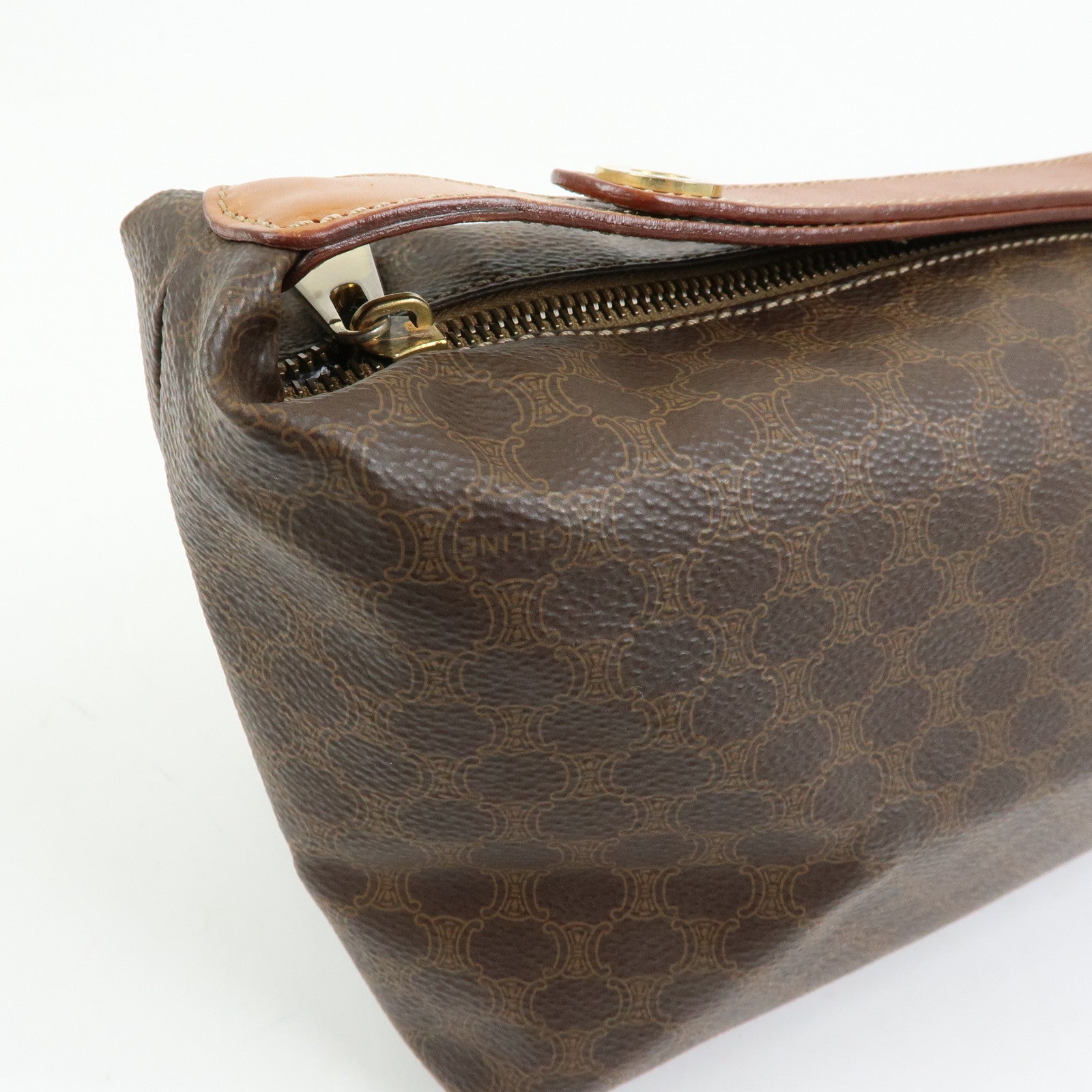 CELINE Macadam PVC Leather Hand Bag Pouch Brown