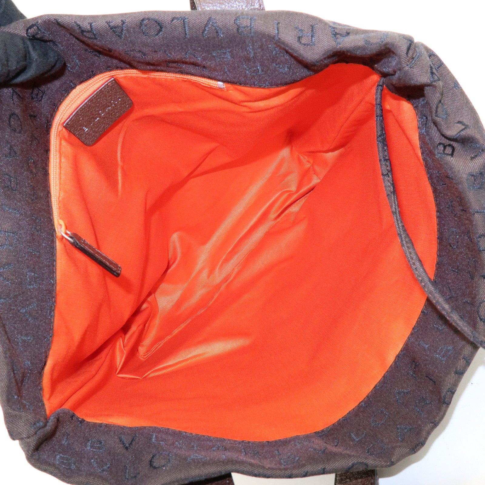 BVLGARI Logomania Canvas Leather Shoulder Bag Tote Bag Brown