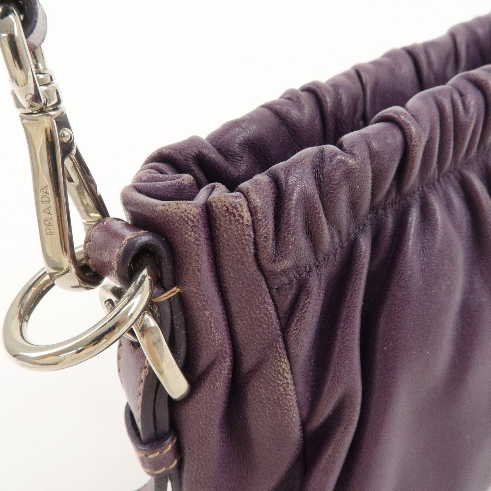 PRADA Ribbon Leather Shoulder Bag Hand Bag Purple Used